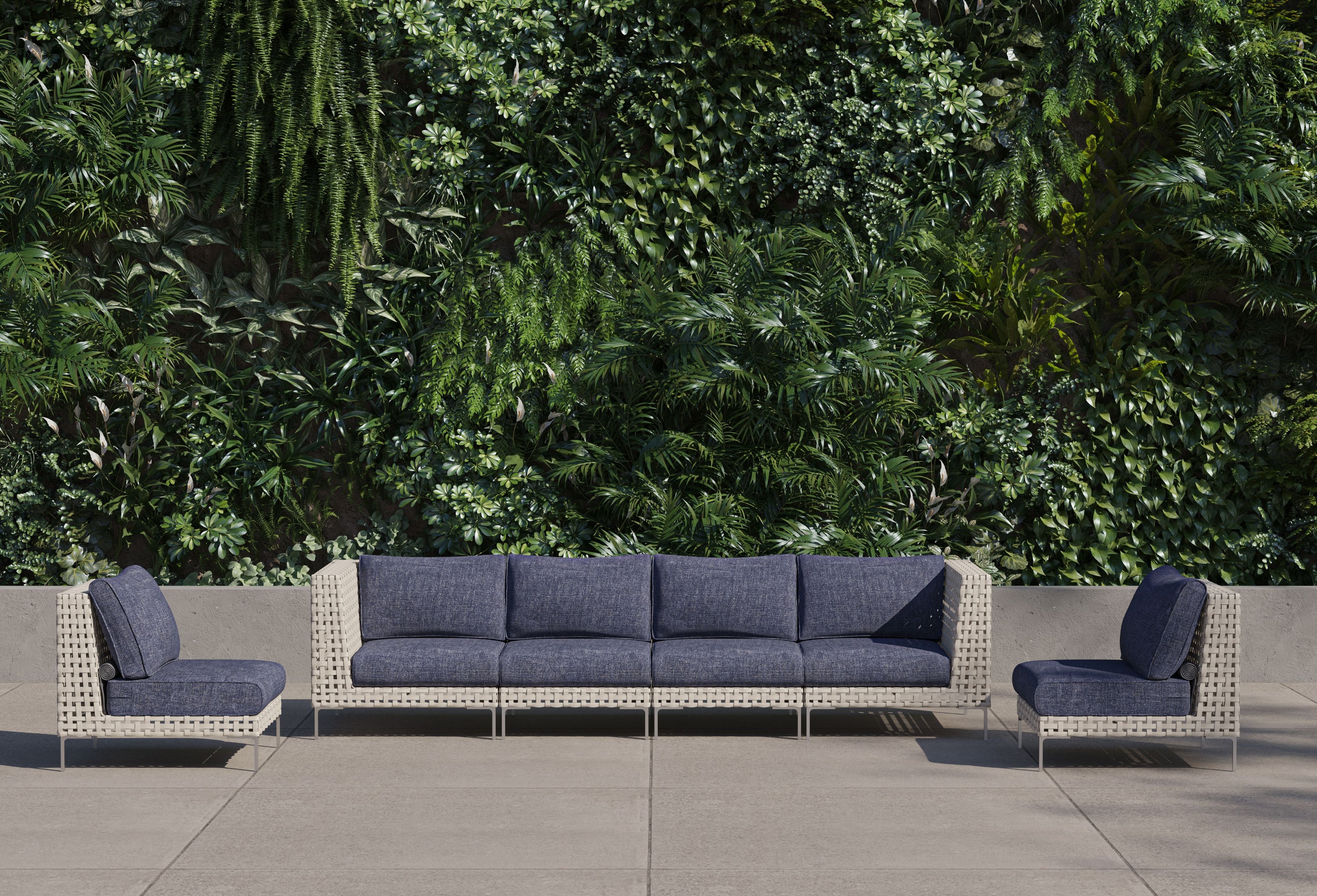 Canapé d'extérieur en osier à tissage ouvert avec chaises sans accoudoirs - 6 places