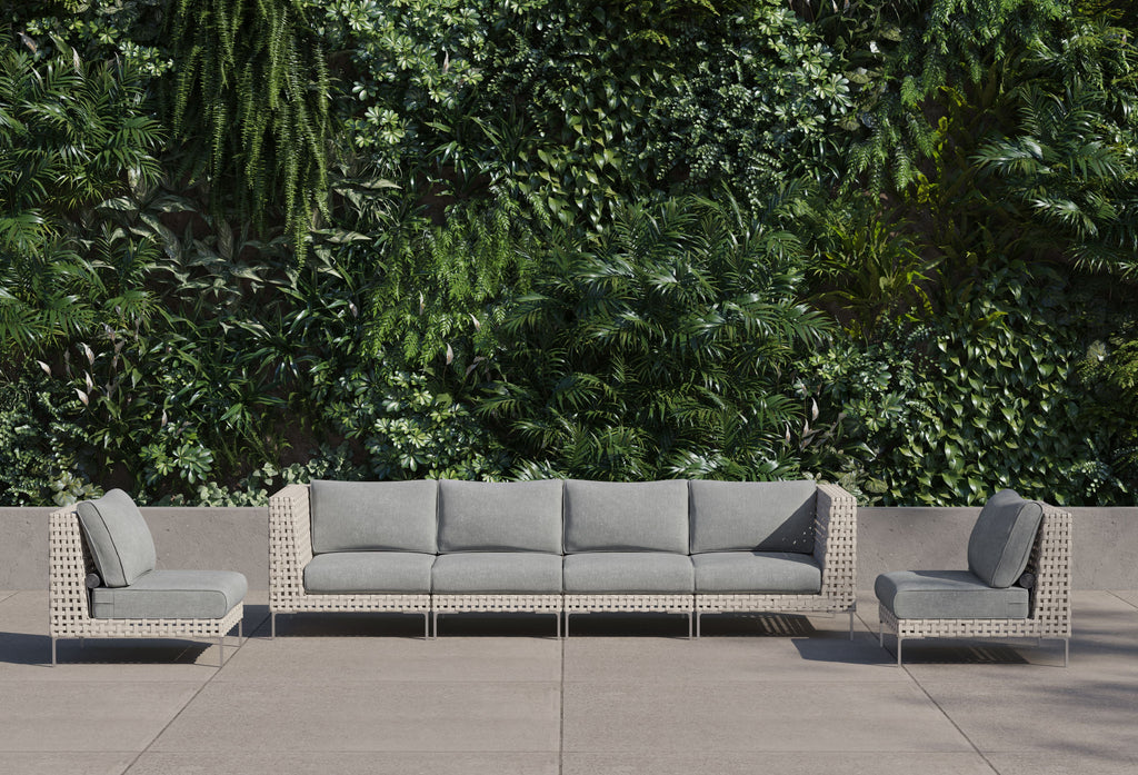 Canapé d'extérieur en osier à tissage ouvert avec chaises sans accoudoirs - 6 places