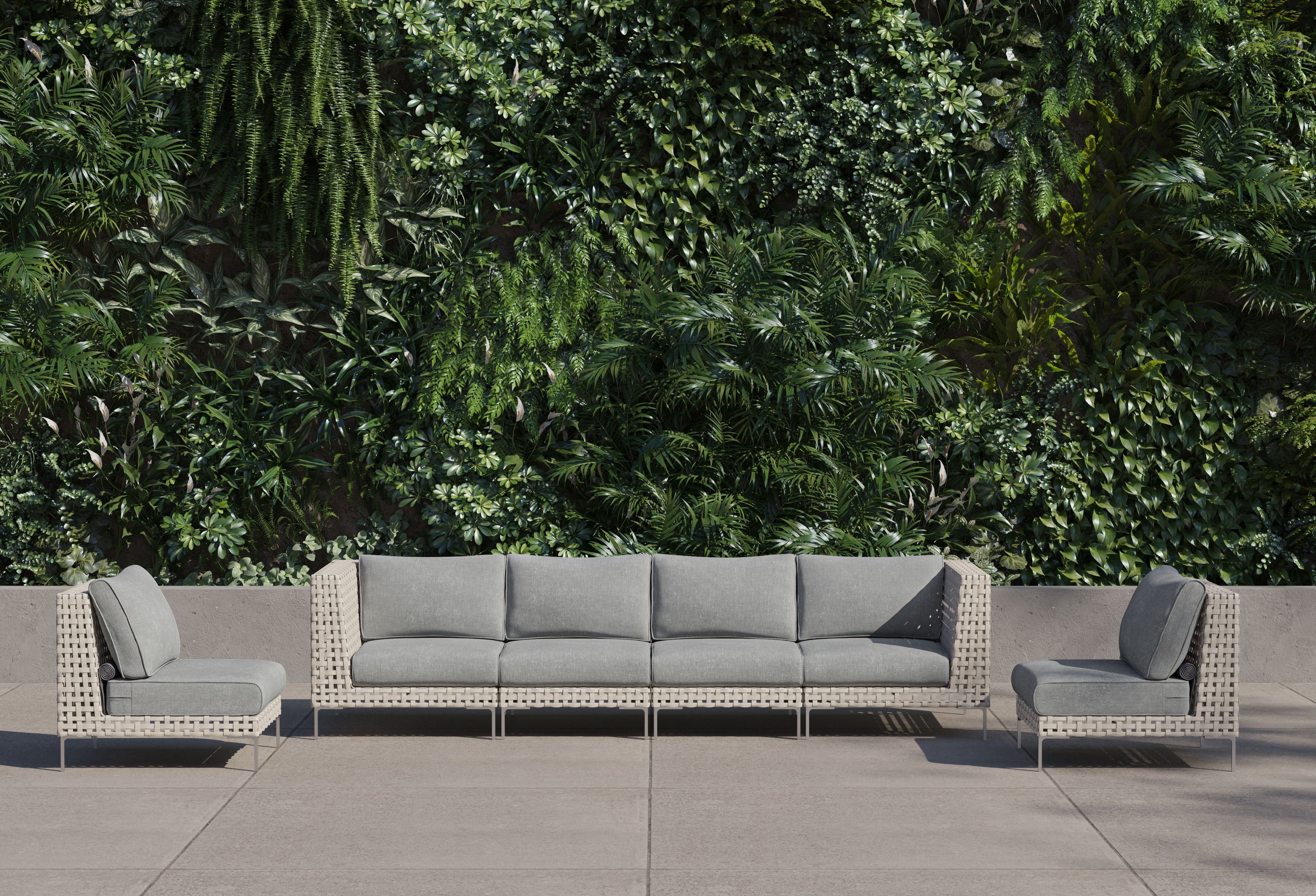 Canapé d'extérieur en osier à tissage ouvert avec chaises sans accoudoirs - 6 places