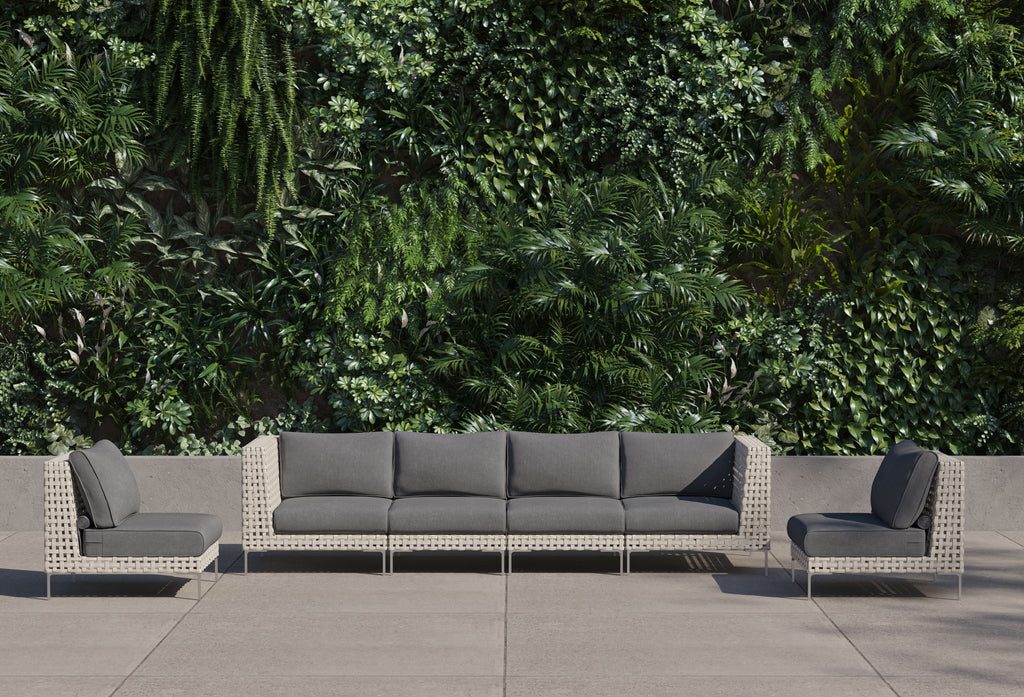 Canapé d'extérieur en osier à tissage ouvert avec chaises sans accoudoirs - 6 places