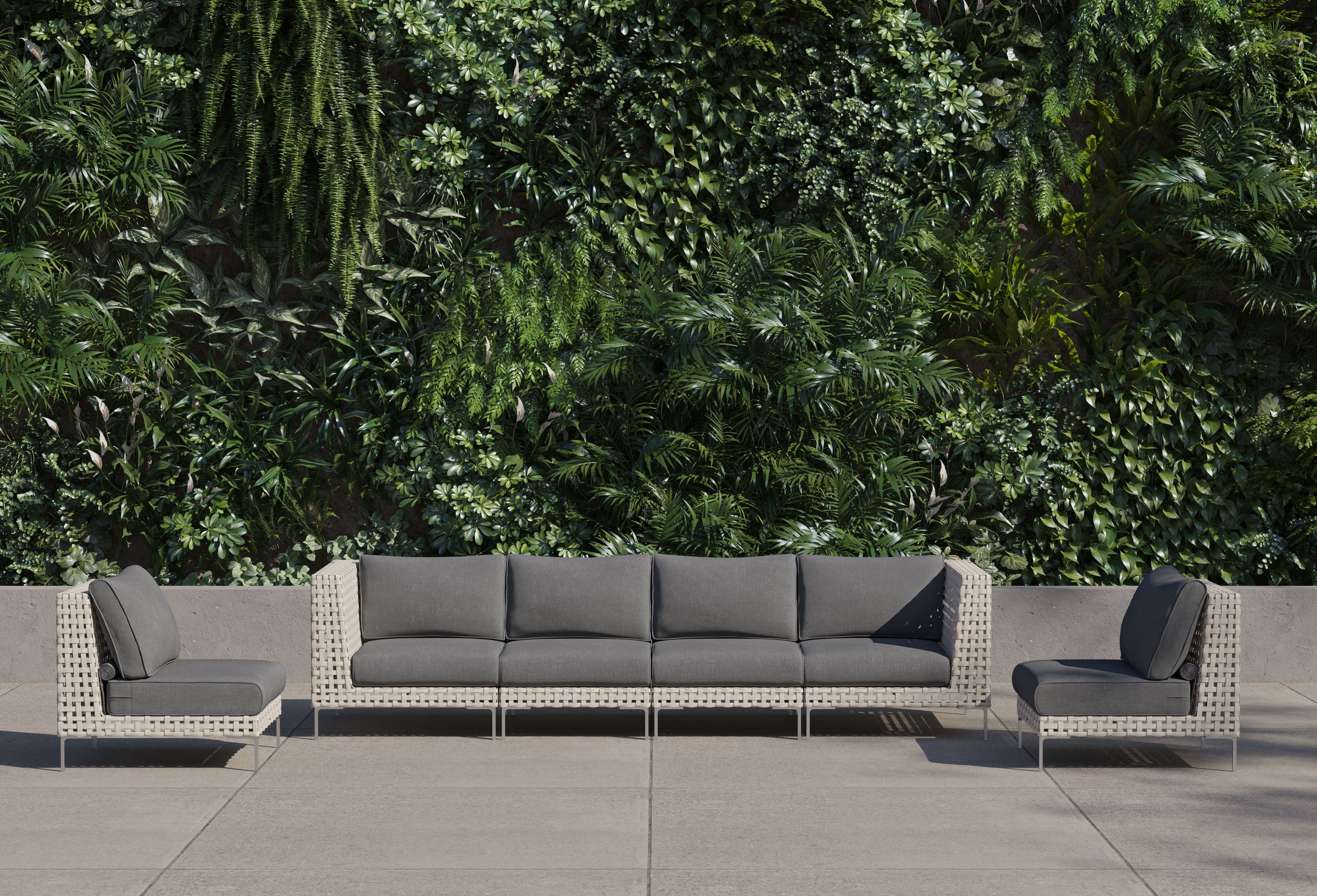 Canapé d'extérieur en osier à tissage ouvert avec chaises sans accoudoirs - 6 places