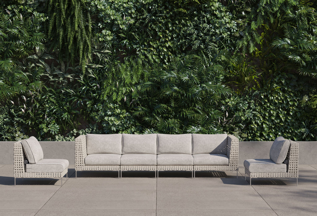 Canapé d'extérieur en osier à tissage ouvert avec chaises sans accoudoirs - 6 places
