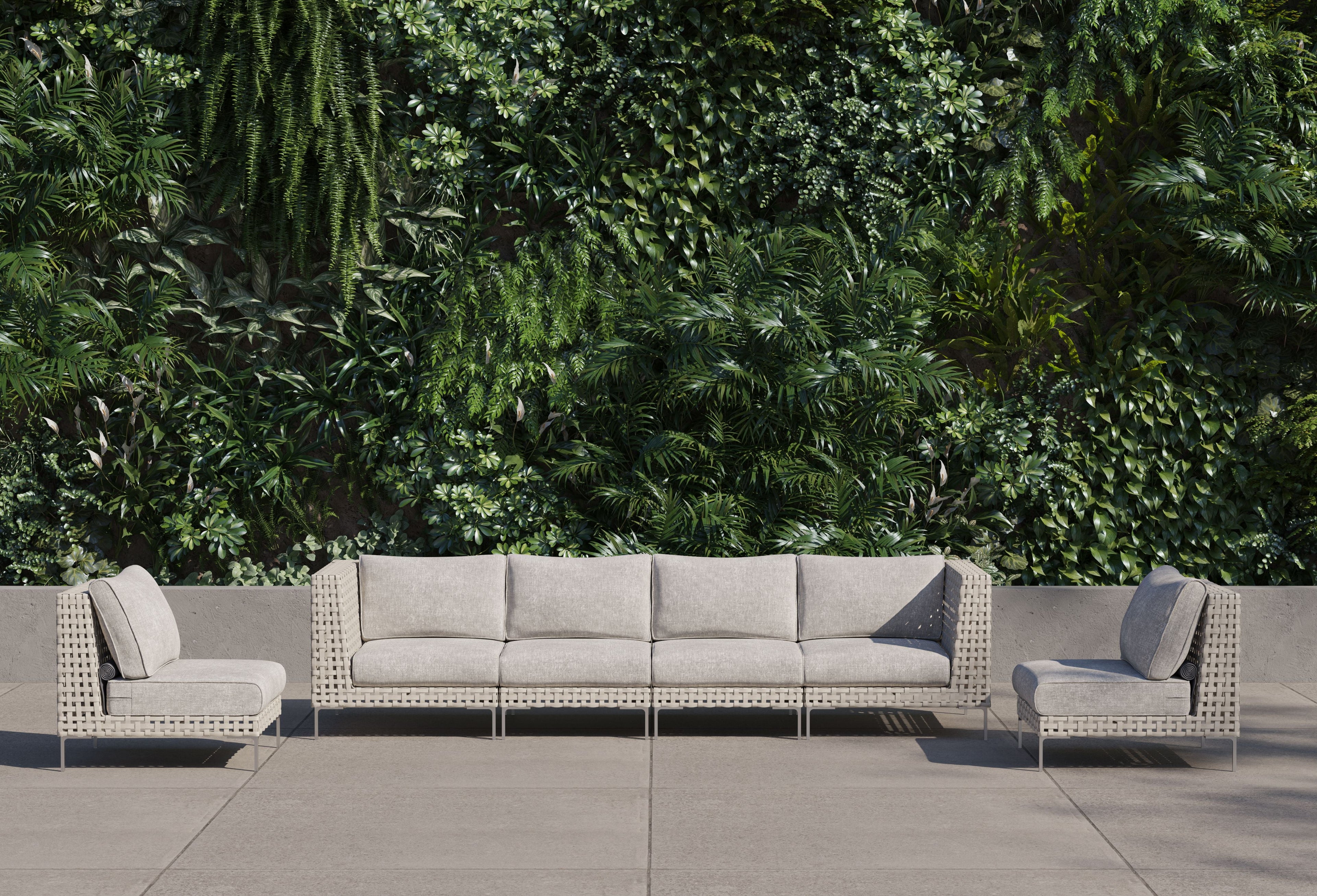Canapé d'extérieur en osier à tissage ouvert avec chaises sans accoudoirs - 6 places