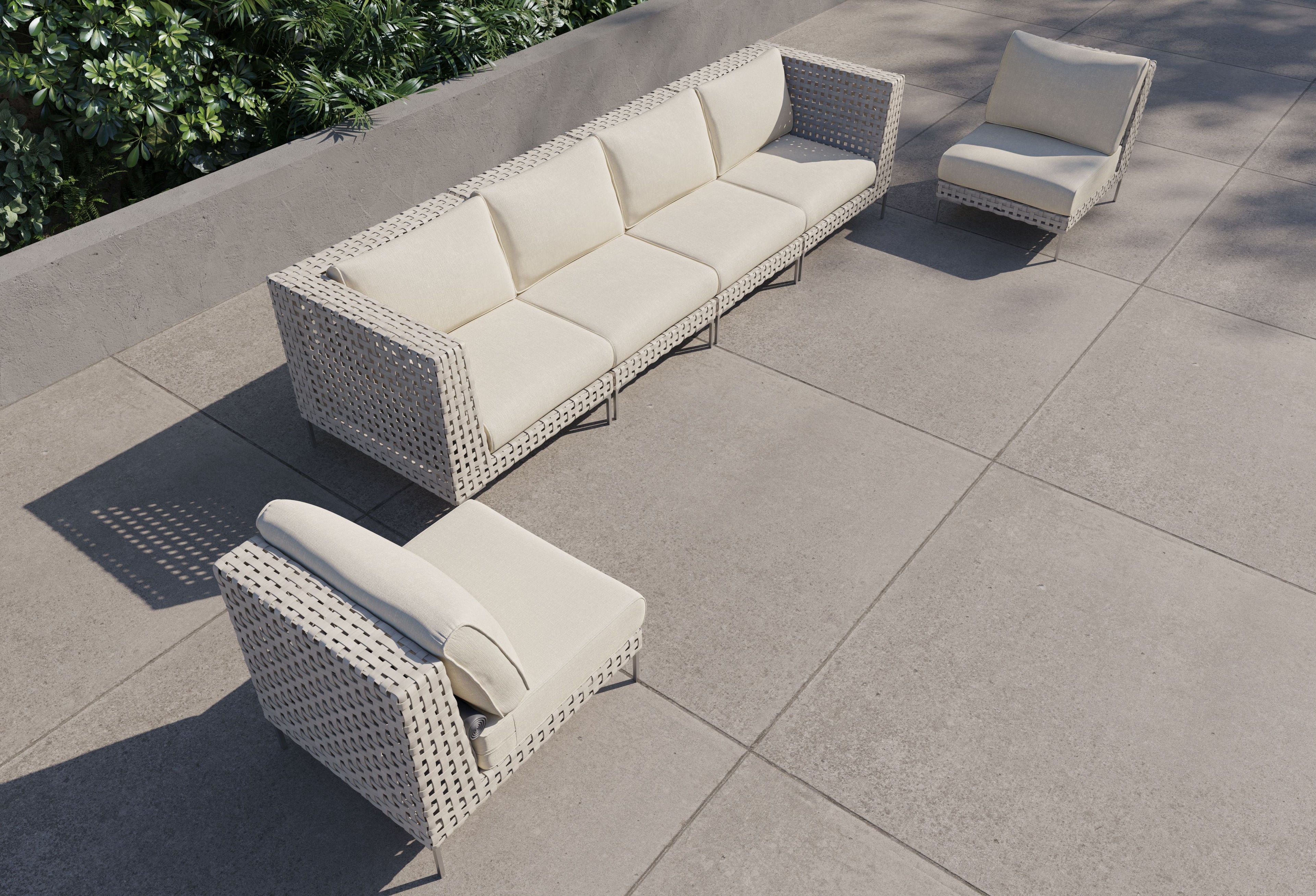 Canapé d'extérieur en osier à tissage ouvert avec chaises sans accoudoirs - 6 places