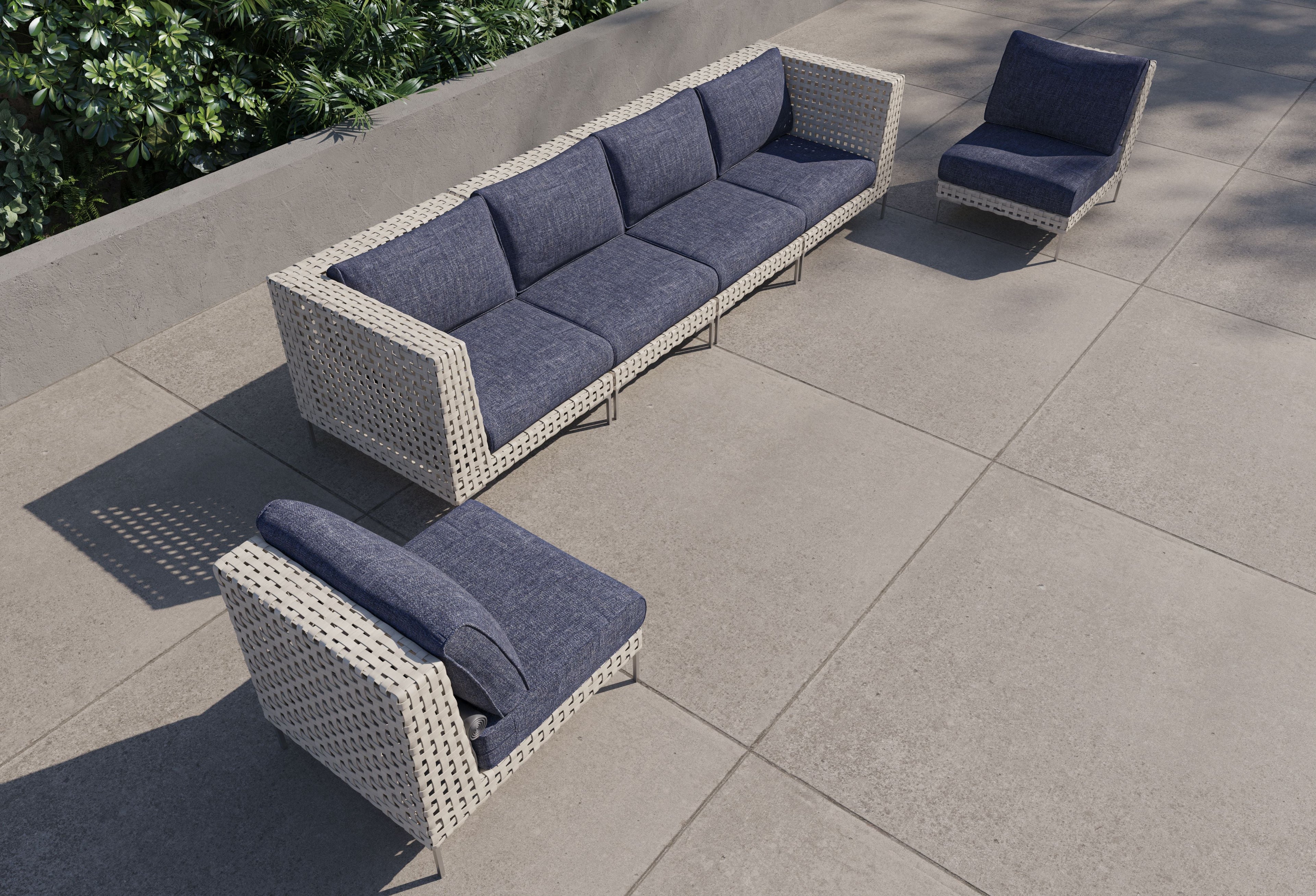 Canapé d'extérieur en osier à tissage ouvert avec chaises sans accoudoirs - 6 places