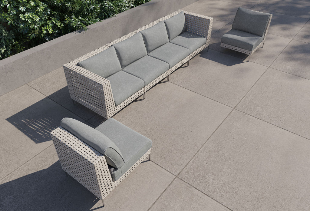 Canapé d'extérieur en osier à tissage ouvert avec chaises sans accoudoirs - 6 places