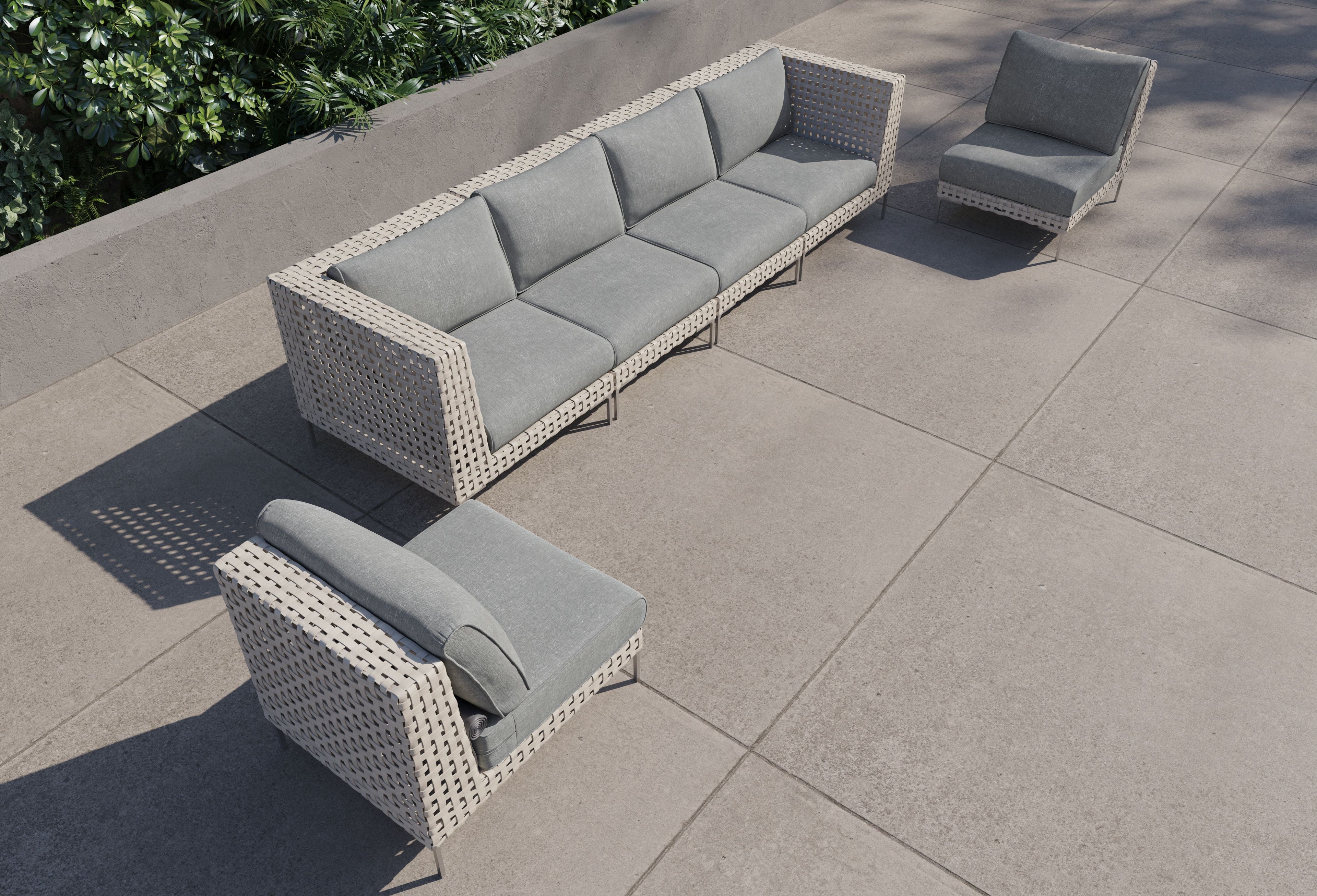 Canapé d'extérieur en osier à tissage ouvert avec chaises sans accoudoirs - 6 places