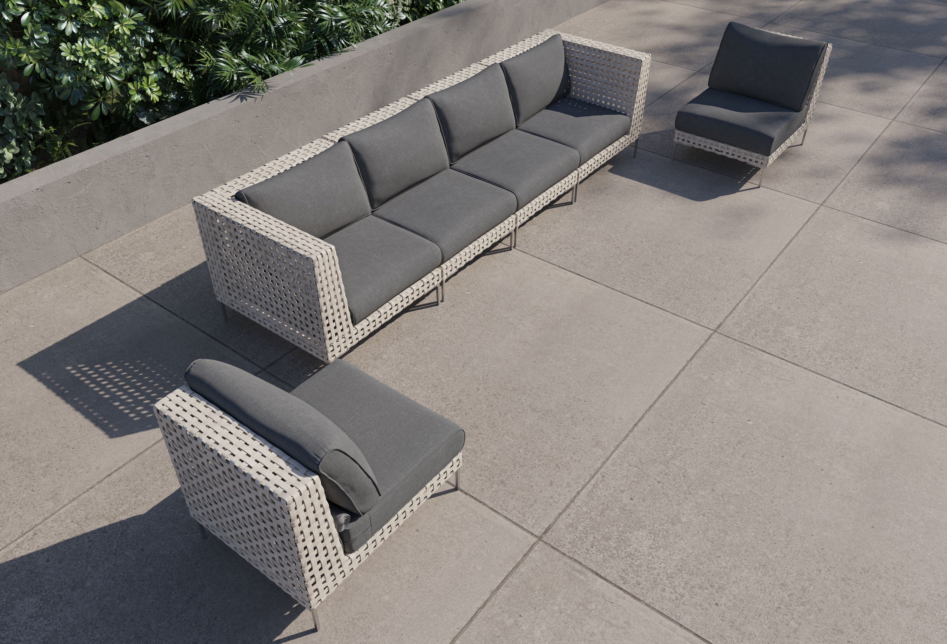 Canapé d'extérieur en osier à tissage ouvert avec chaises sans accoudoirs - 6 places