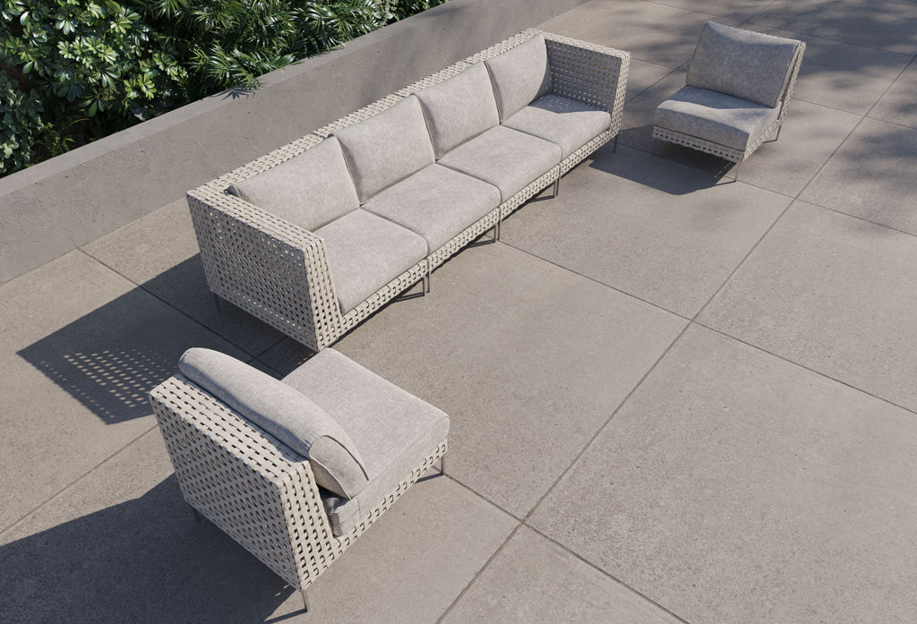 Canapé d'extérieur en osier à tissage ouvert avec chaises sans accoudoirs - 6 places