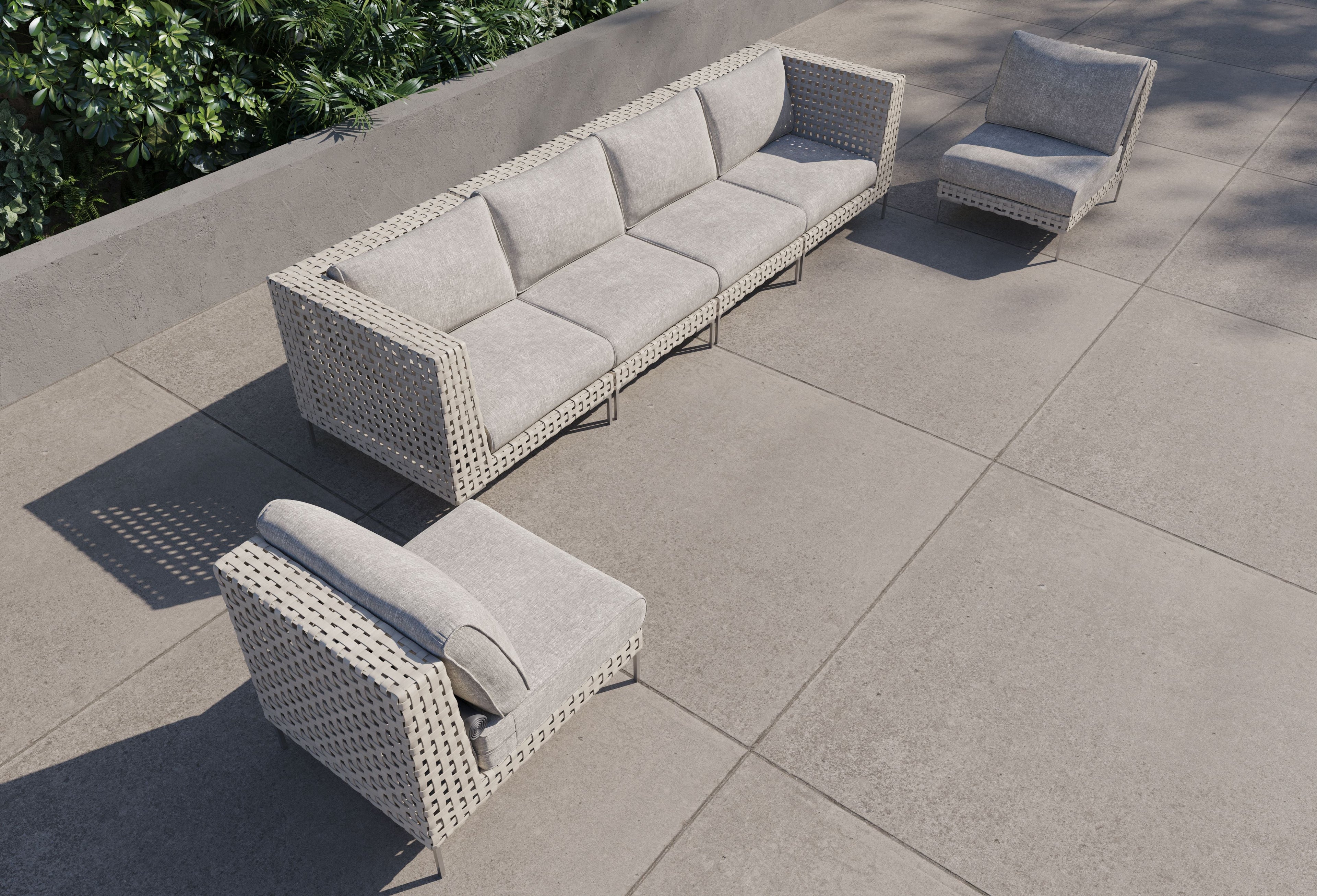 Canapé d'extérieur en osier à tissage ouvert avec chaises sans accoudoirs - 6 places