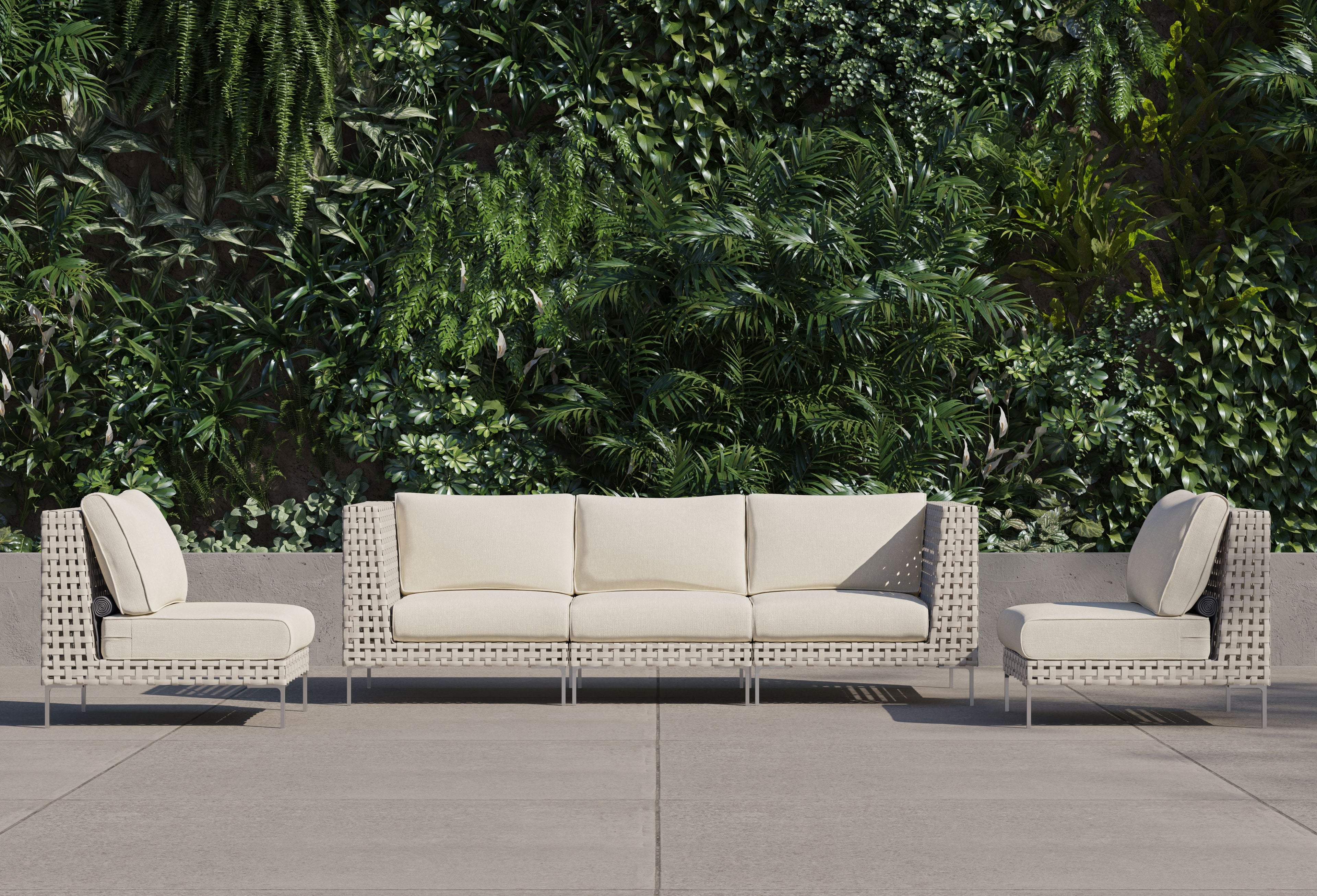 Canapé d'extérieur en osier à tissage ouvert avec chaises sans accoudoirs - 5 places