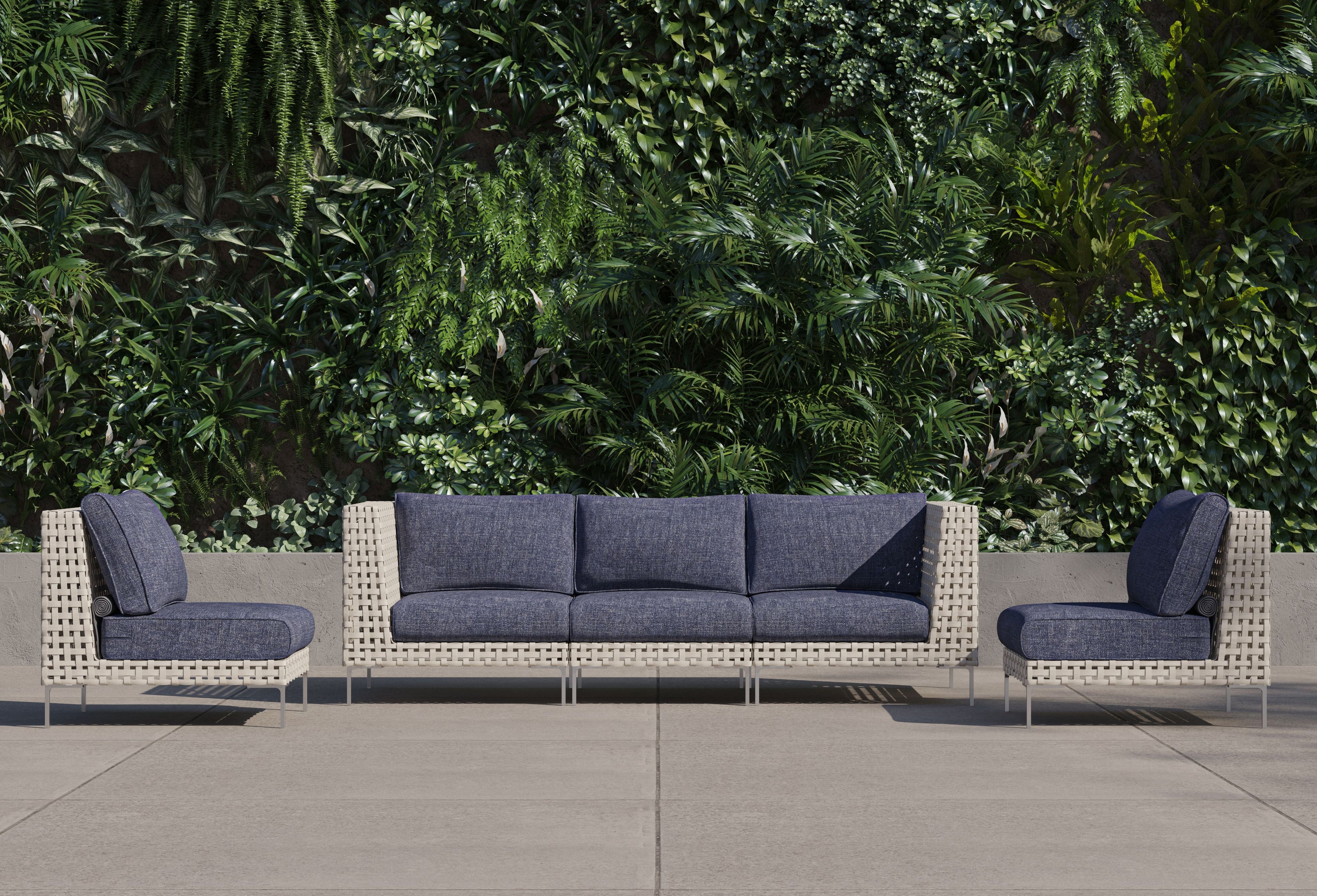 Canapé d'extérieur en osier à tissage ouvert avec chaises sans accoudoirs - 5 places