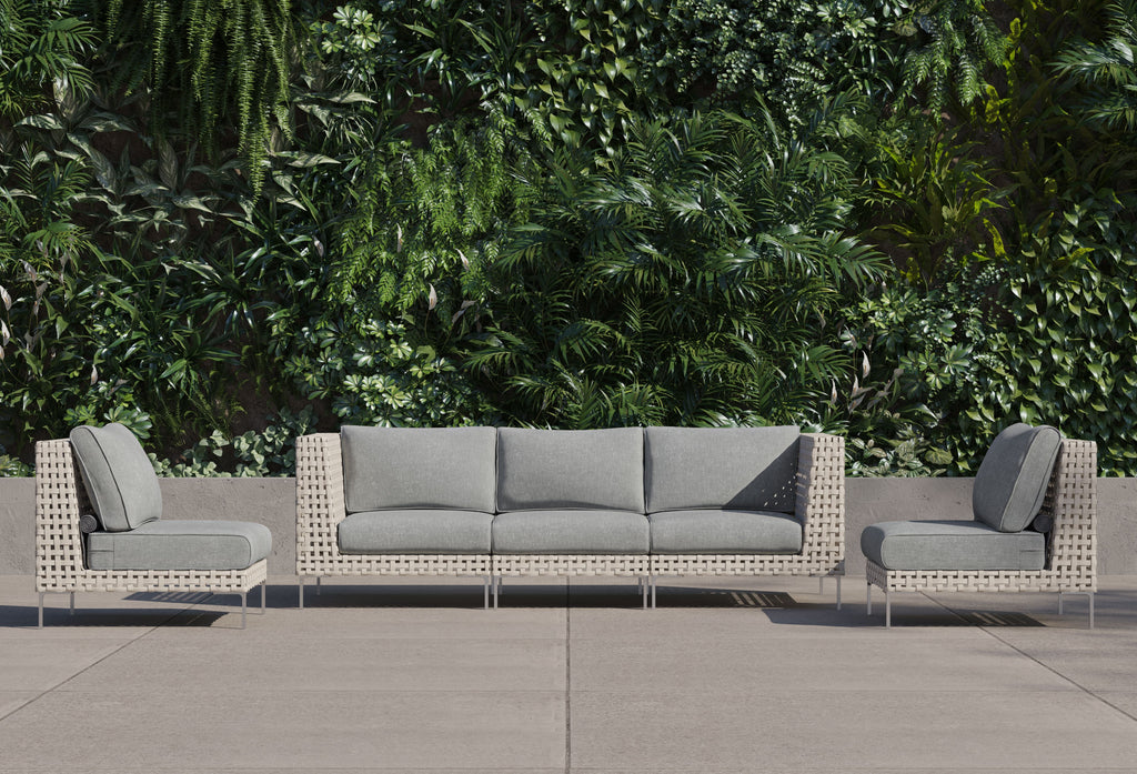 Canapé d'extérieur en osier à tissage ouvert avec chaises sans accoudoirs - 5 places