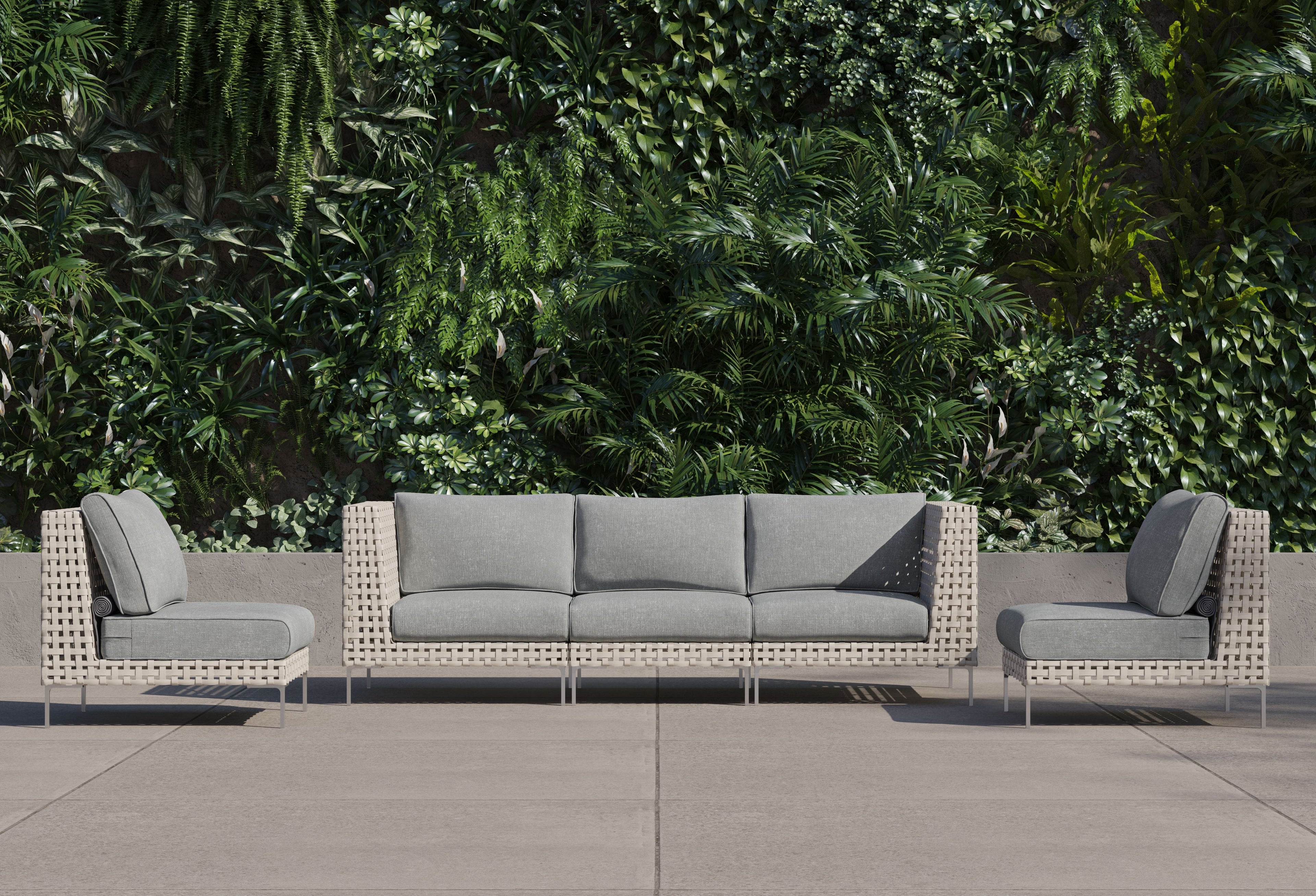 Canapé d'extérieur en osier à tissage ouvert avec chaises sans accoudoirs - 5 places