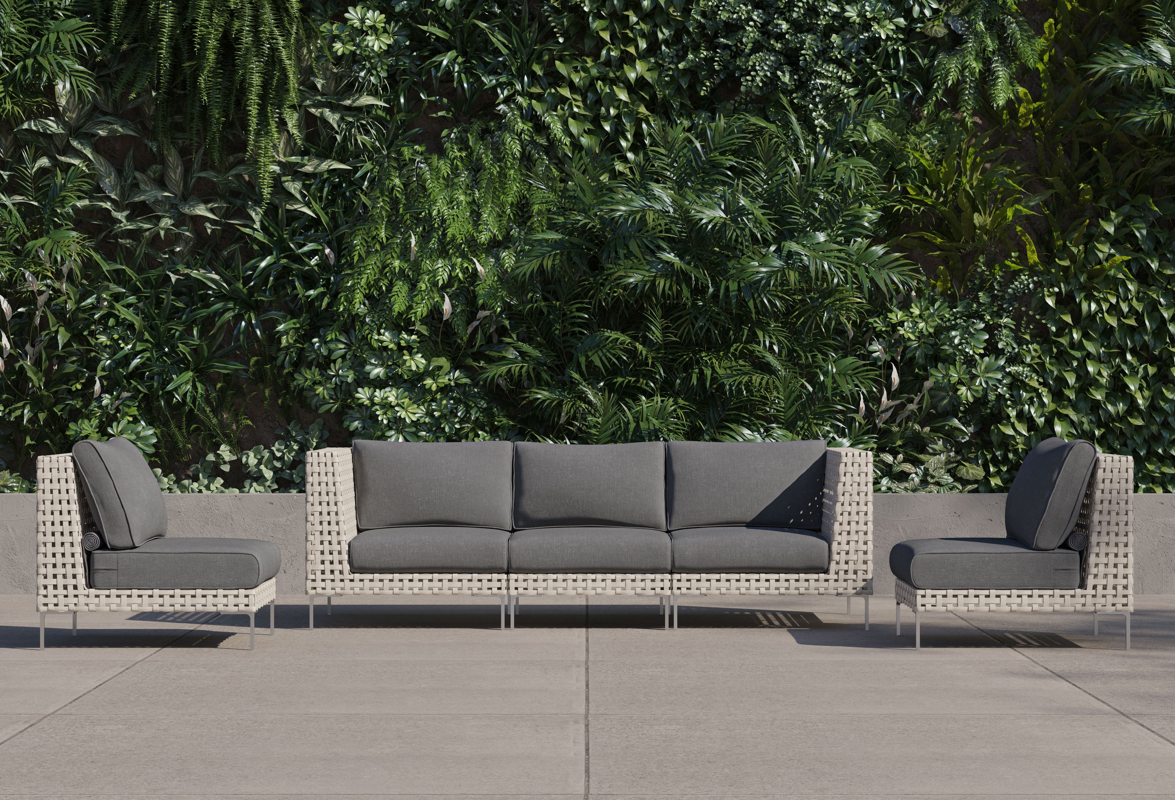 Canapé d'extérieur en osier à tissage ouvert avec chaises sans accoudoirs - 5 places