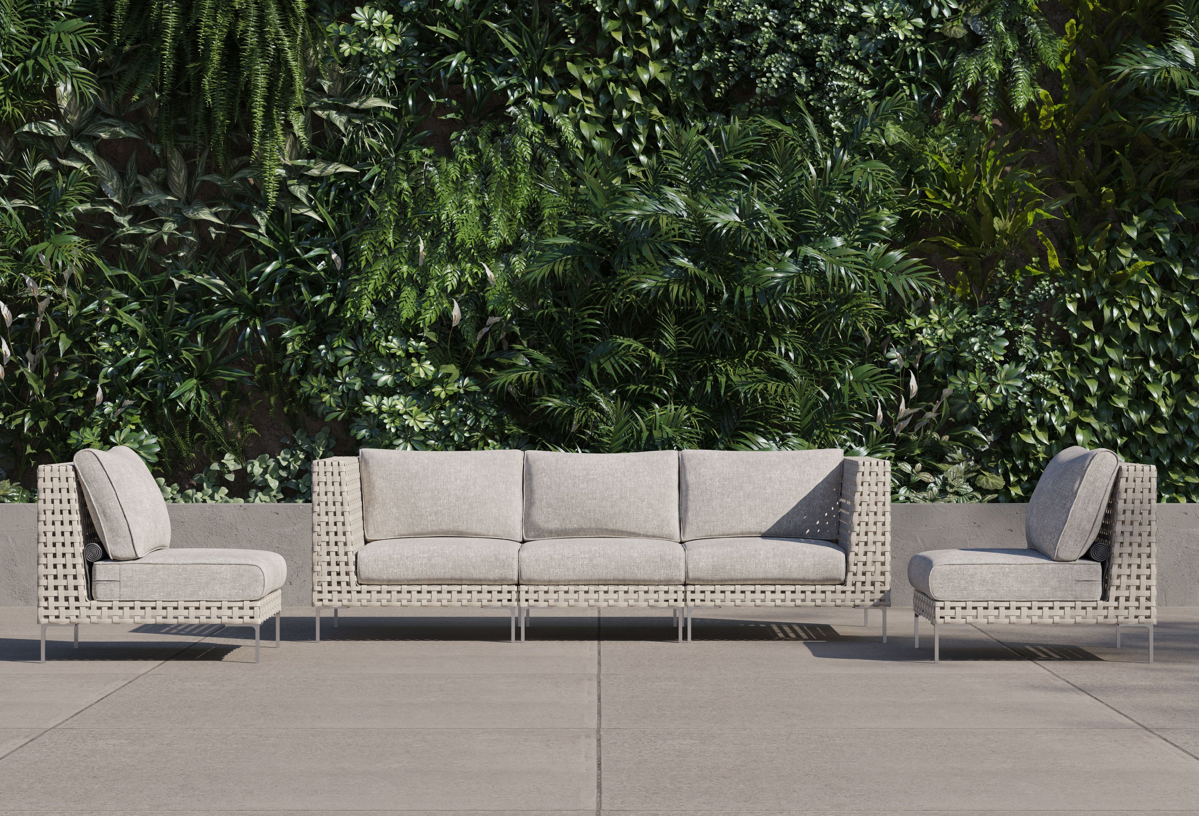 Canapé d'extérieur en osier à tissage ouvert avec chaises sans accoudoirs - 5 places