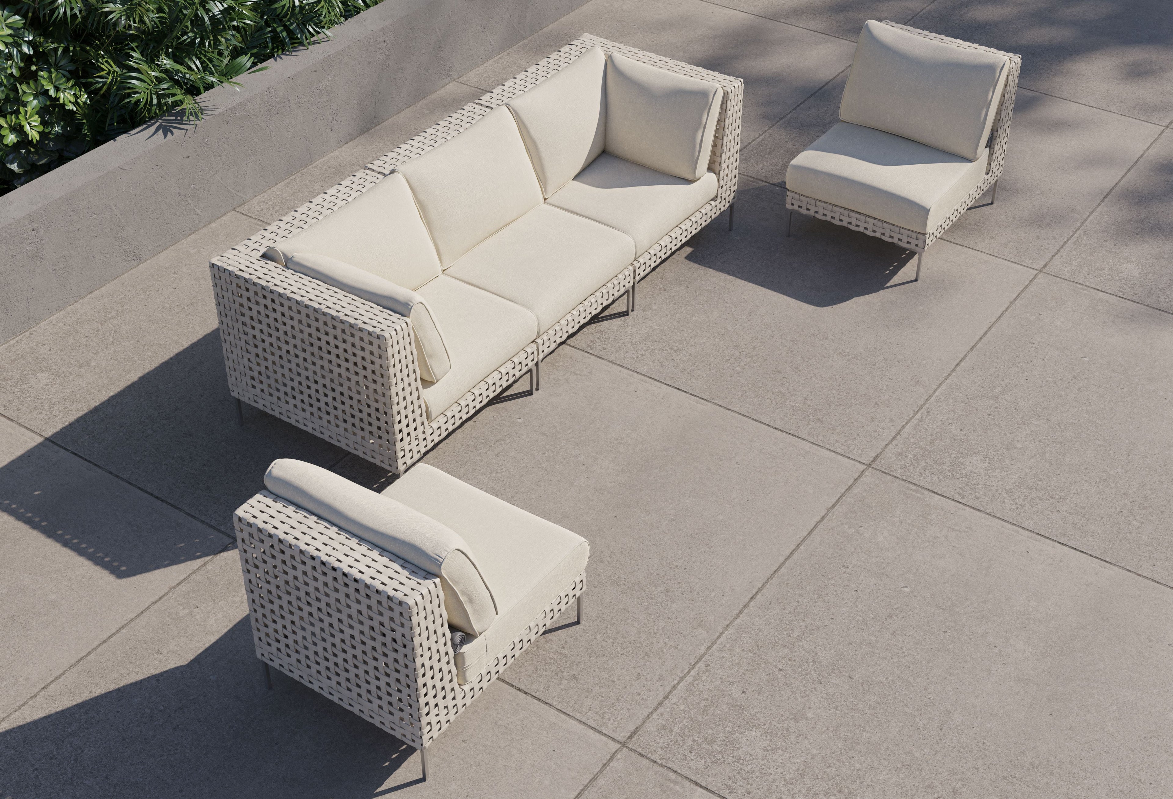 Canapé d'extérieur en osier à tissage ouvert avec chaises sans accoudoirs - 5 places