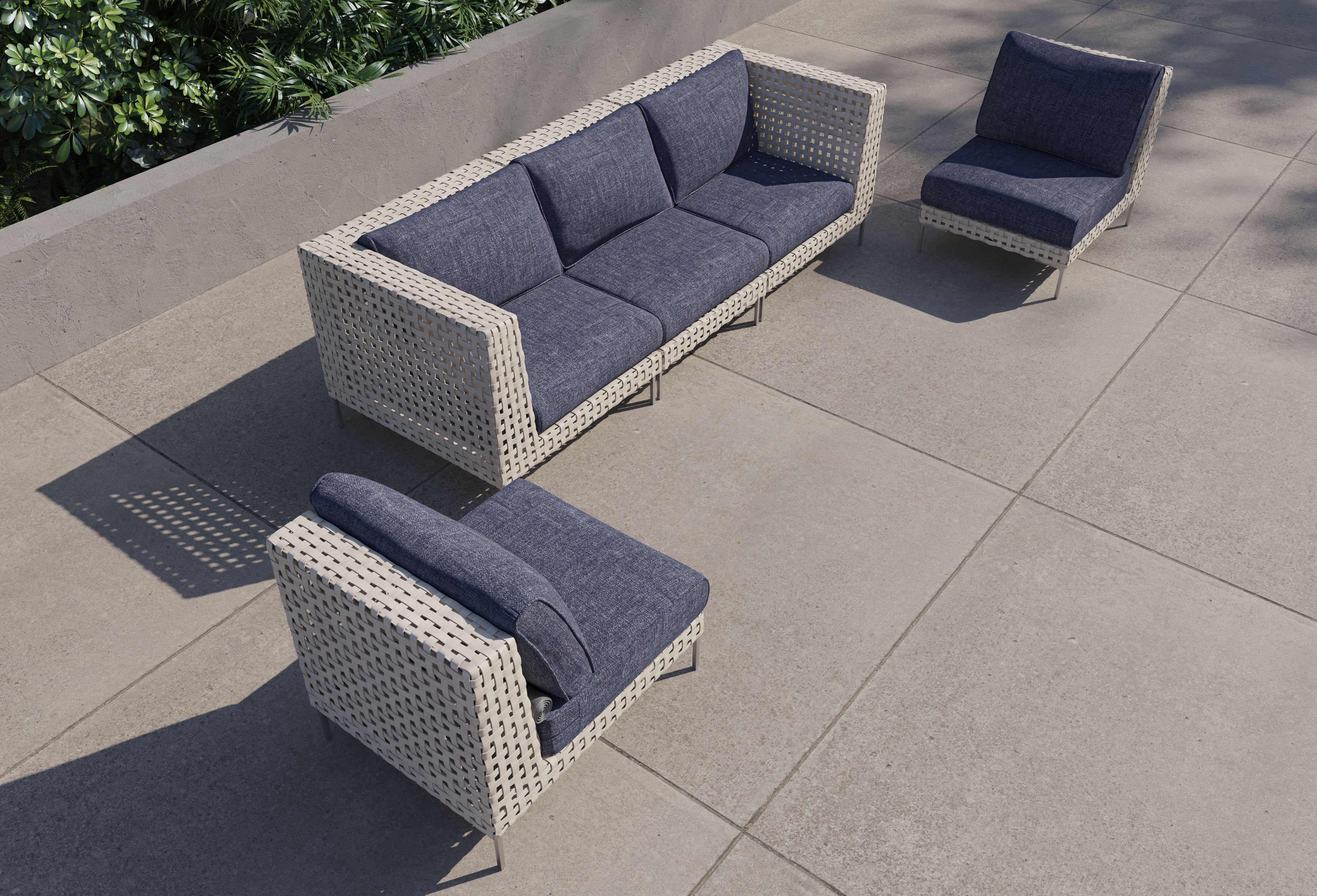 Canapé d'extérieur en osier à tissage ouvert avec chaises sans accoudoirs - 5 places
