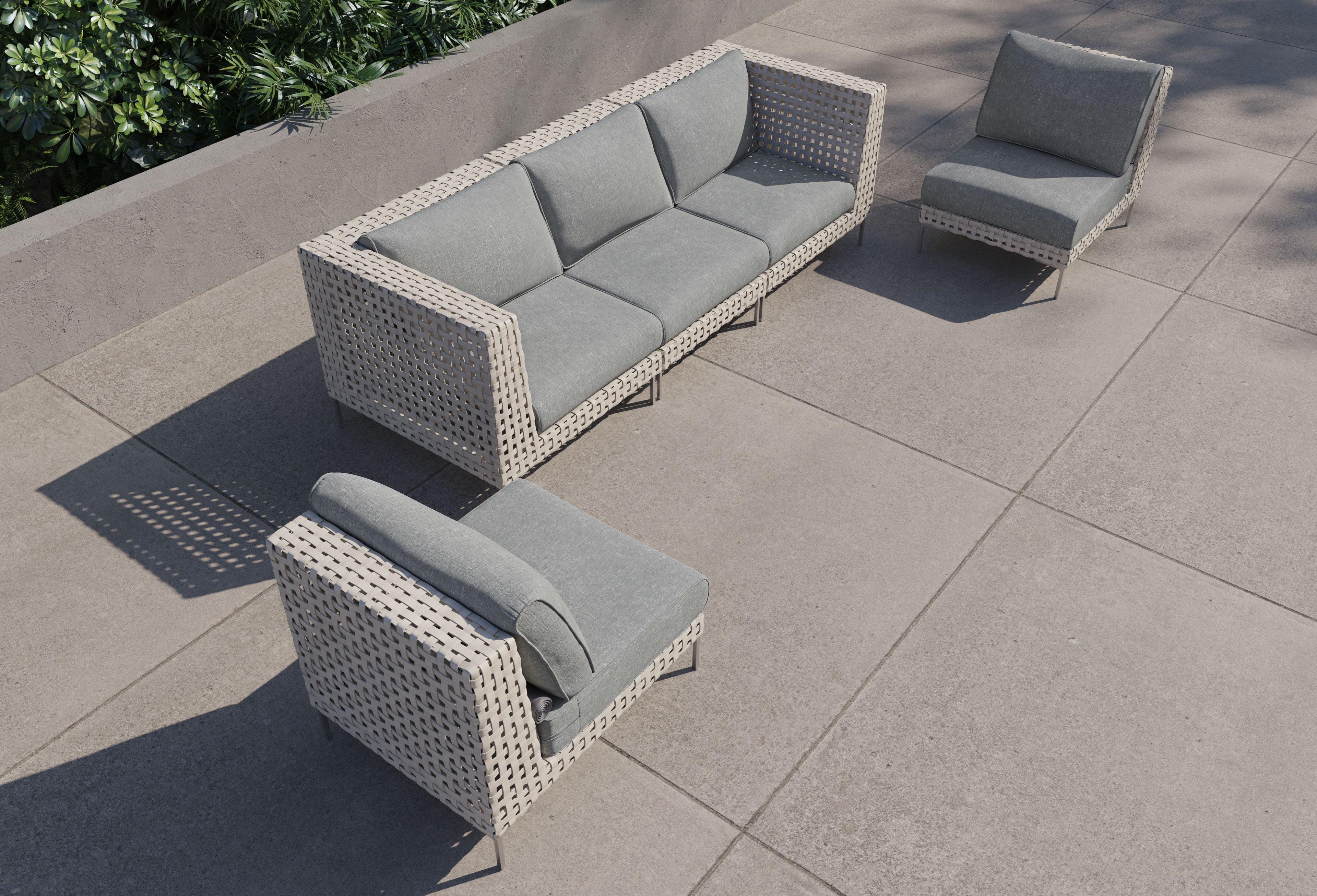 Canapé d'extérieur en osier à tissage ouvert avec chaises sans accoudoirs - 5 places