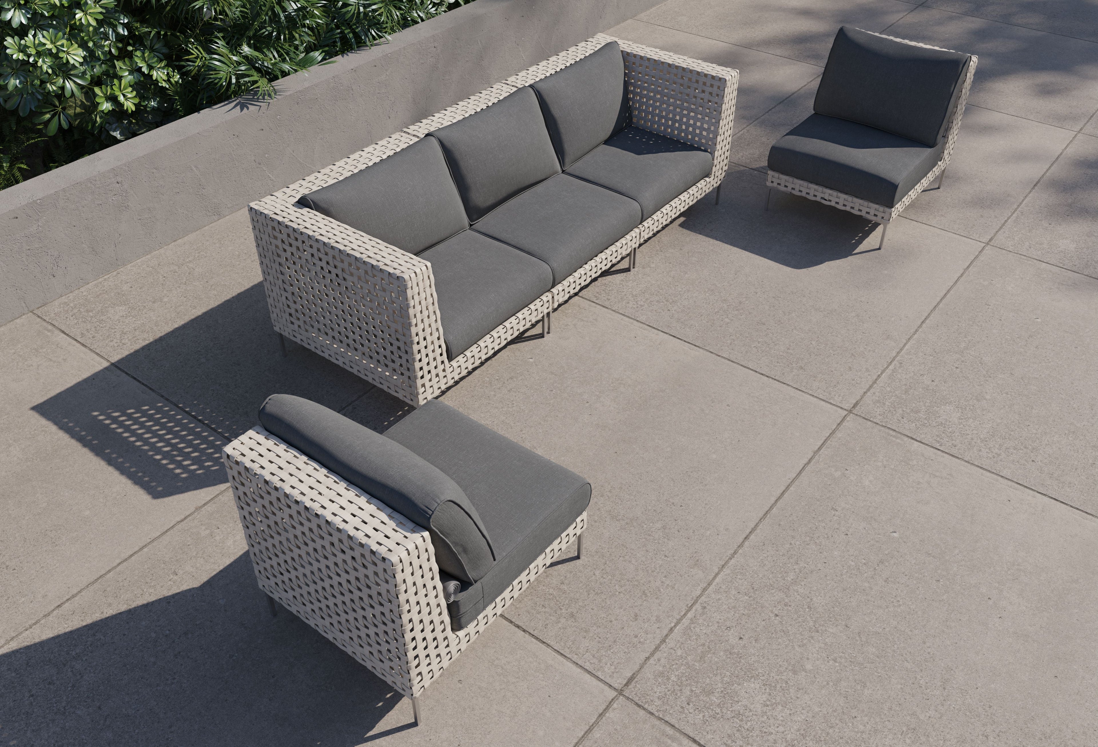Canapé d'extérieur en osier à tissage ouvert avec chaises sans accoudoirs - 5 places