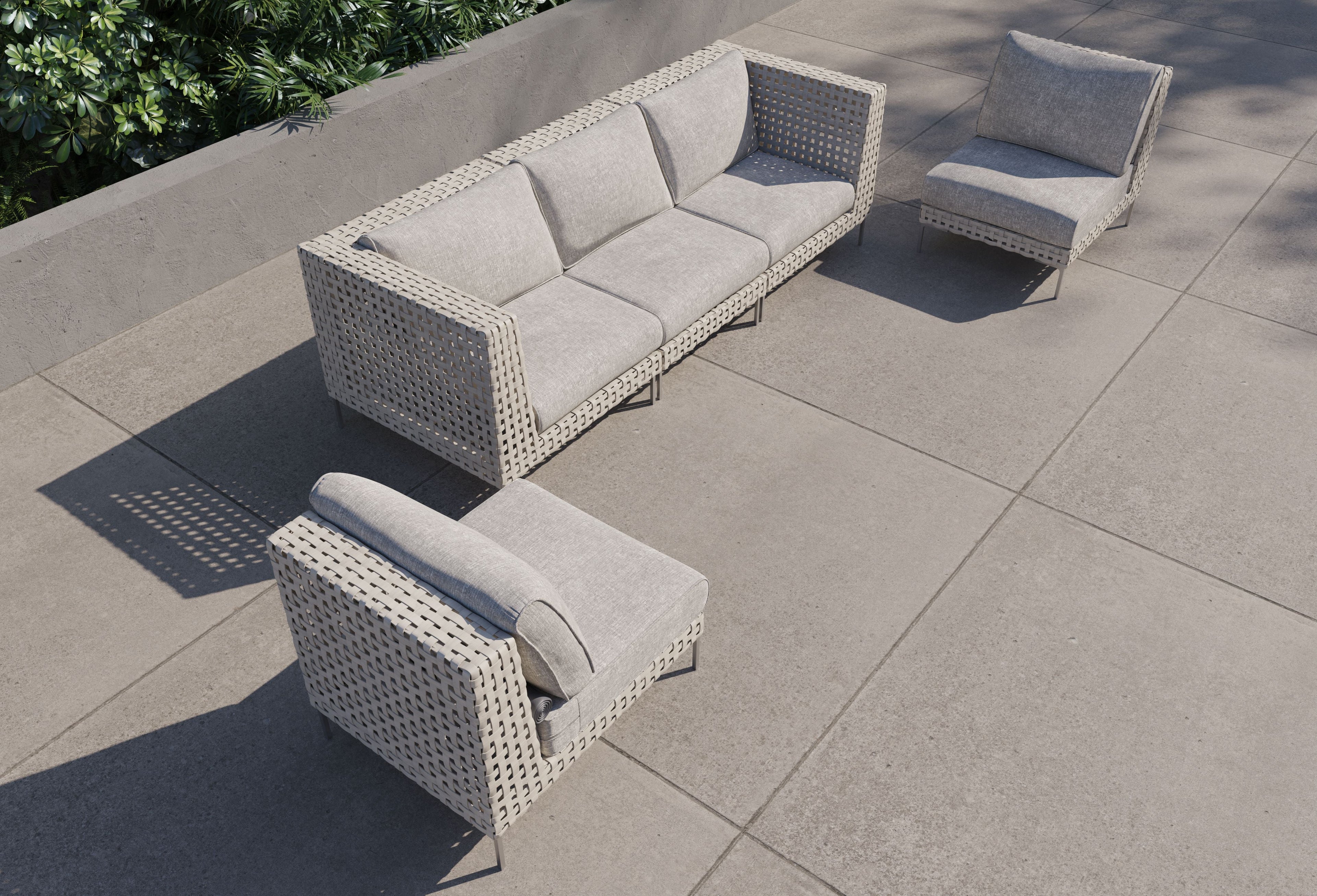 Canapé d'extérieur en osier à tissage ouvert avec chaises sans accoudoirs - 5 places