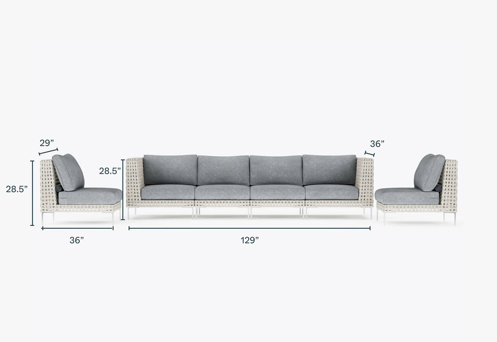 Canapé d'extérieur en osier à tissage ouvert avec chaises sans accoudoirs - 6 places