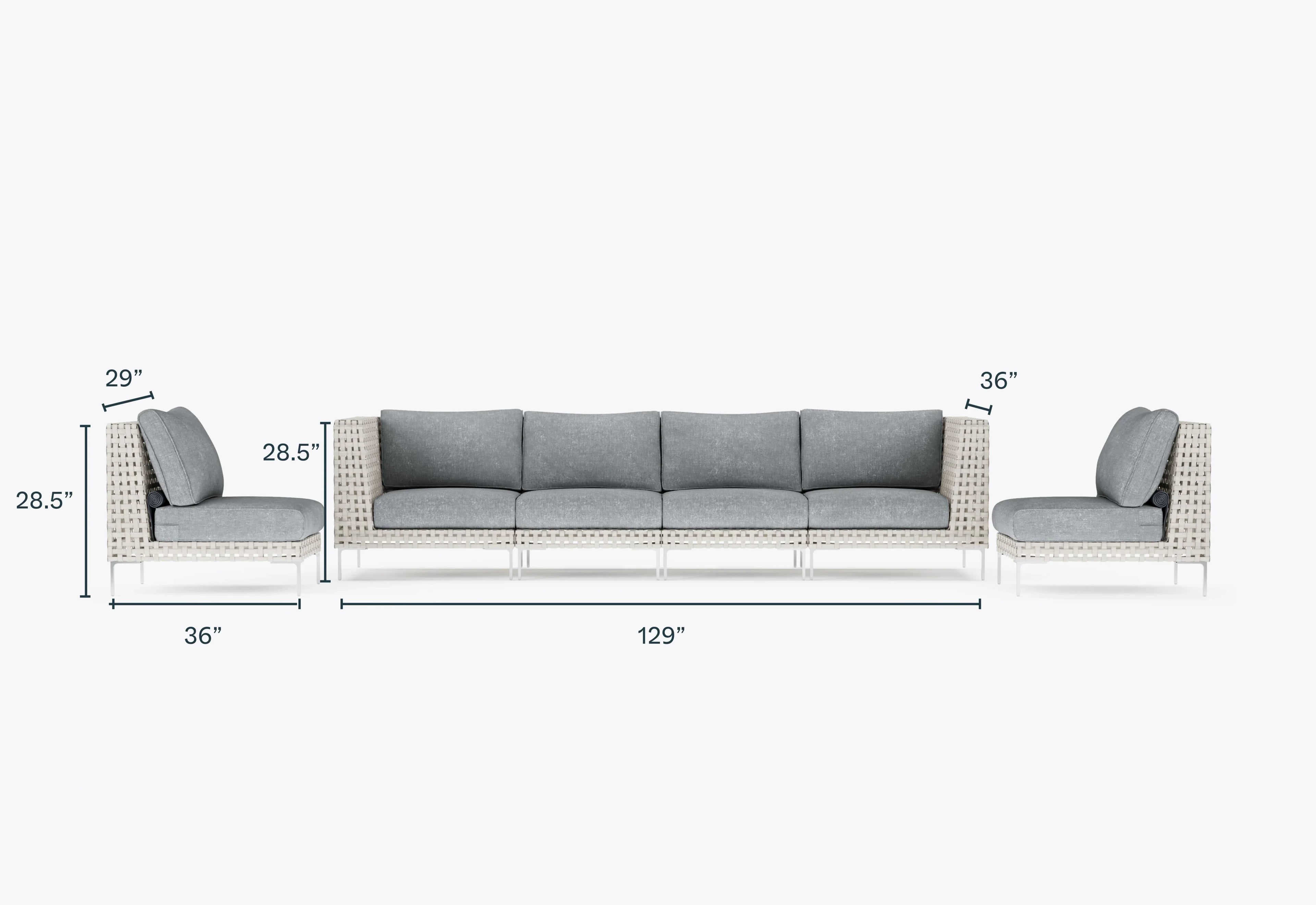 Canapé d'extérieur en osier à tissage ouvert avec chaises sans accoudoirs - 6 places