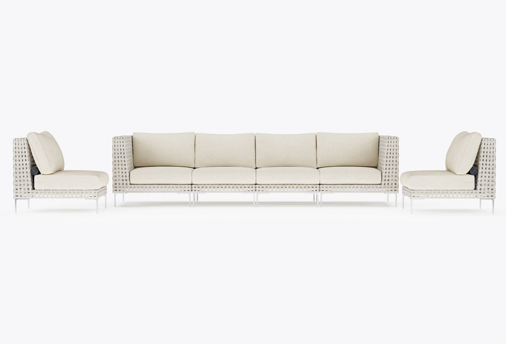 Canapé d'extérieur en osier à tissage ouvert avec chaises sans accoudoirs - 6 places