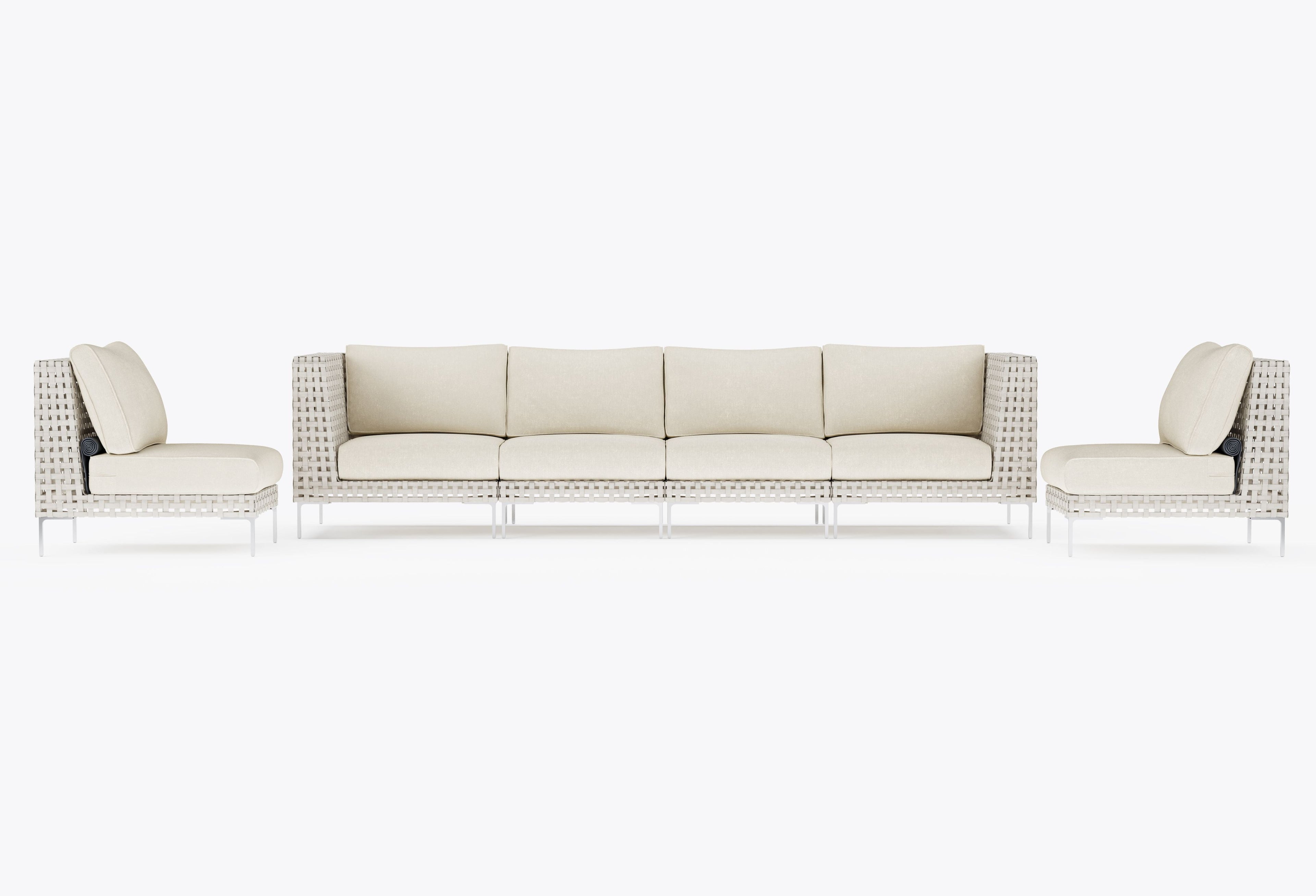 Canapé d'extérieur en osier à tissage ouvert avec chaises sans accoudoirs - 6 places