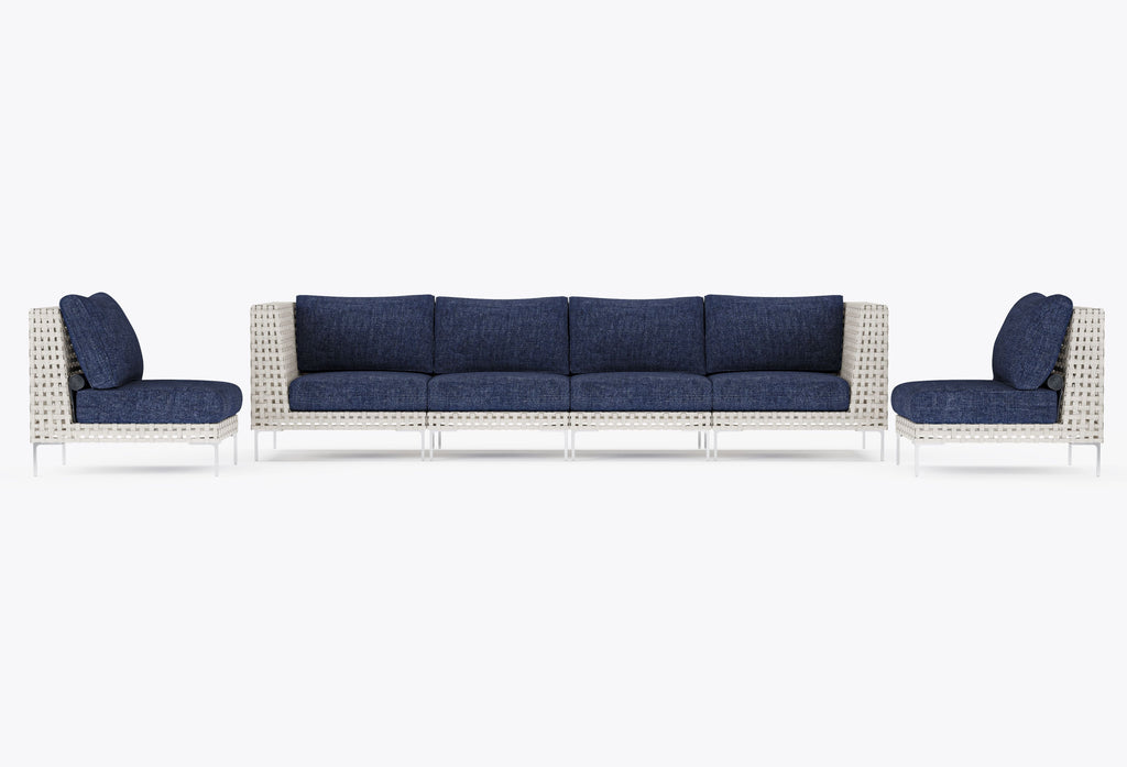 Canapé d'extérieur en osier à tissage ouvert avec chaises sans accoudoirs - 6 places
