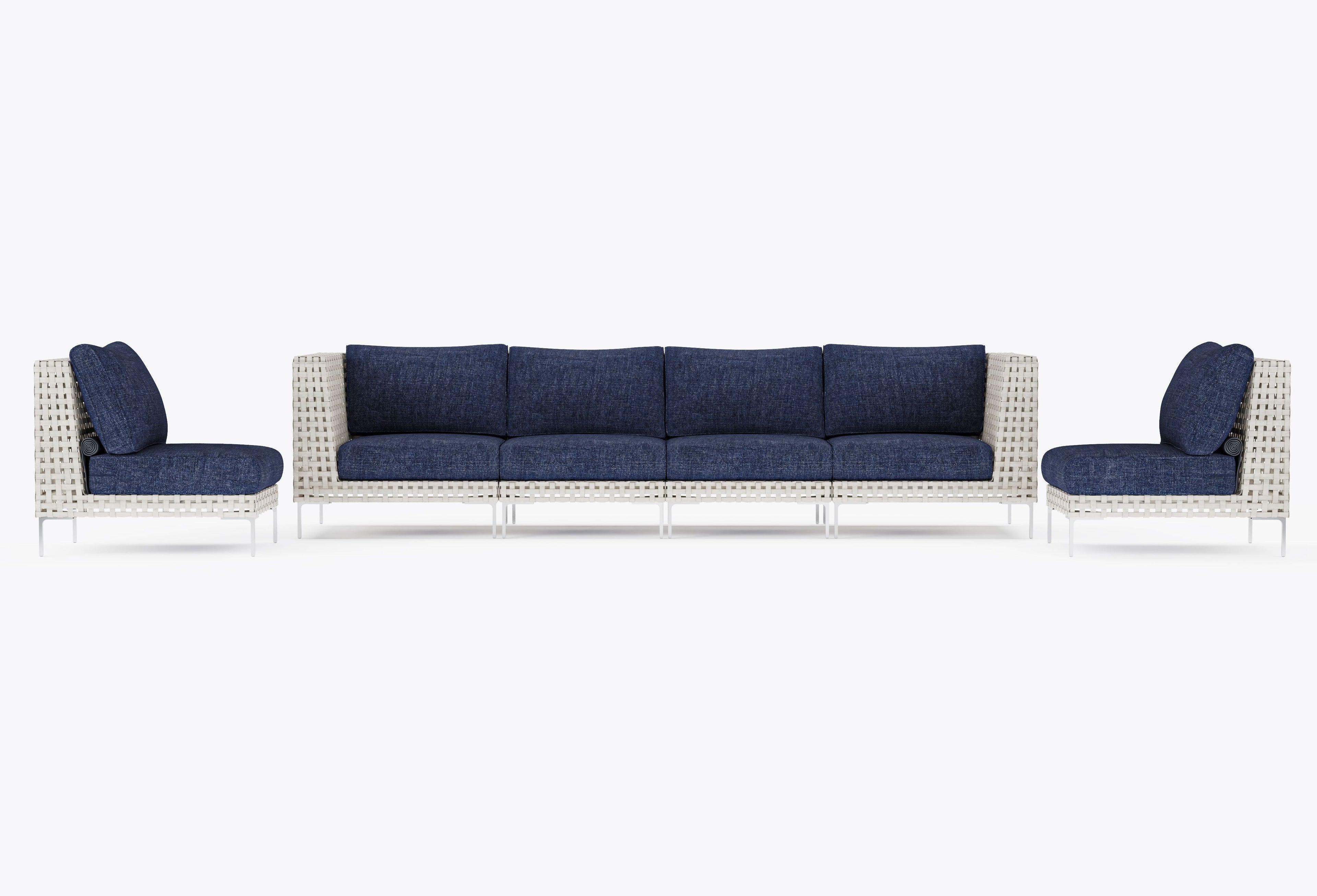 Canapé d'extérieur en osier à tissage ouvert avec chaises sans accoudoirs - 6 places