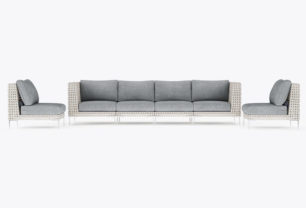Canapé d'extérieur en osier à tissage ouvert avec chaises sans accoudoirs - 6 places