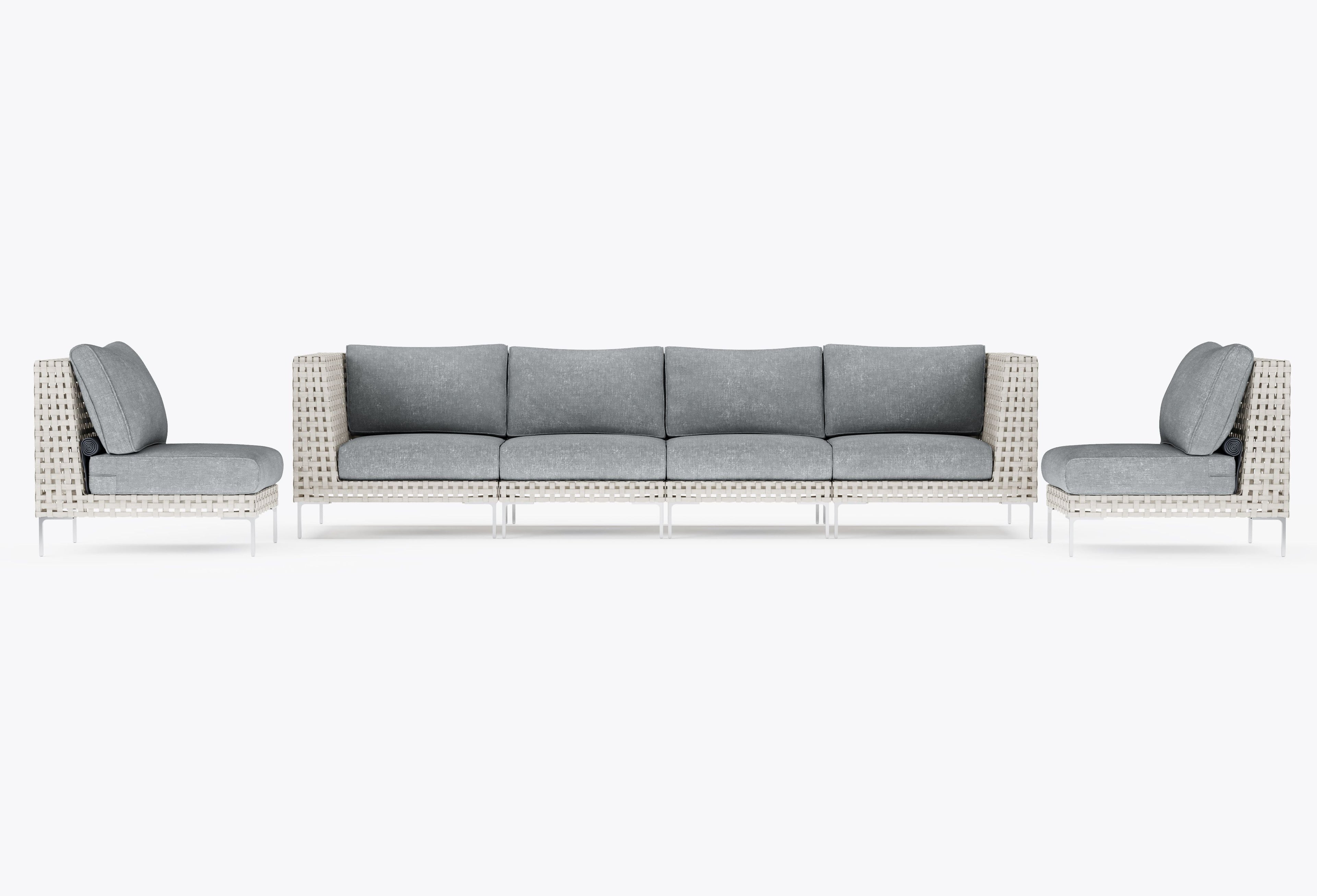 Canapé d'extérieur en osier à tissage ouvert avec chaises sans accoudoirs - 6 places