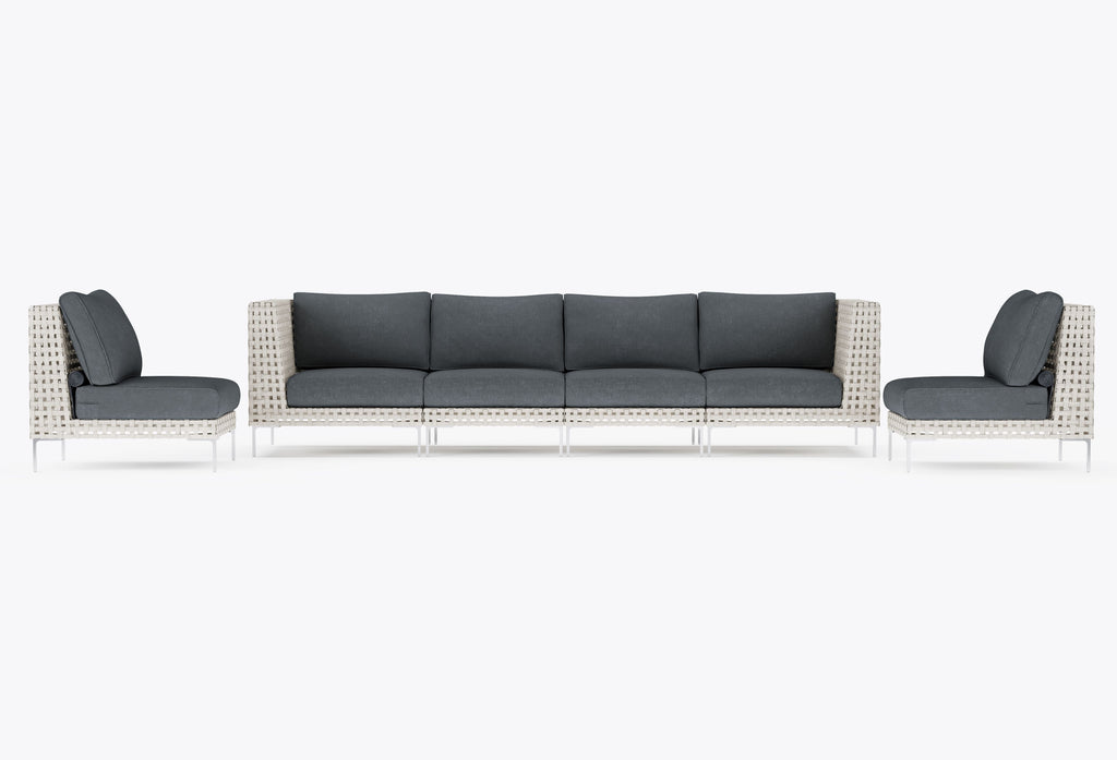 Canapé d'extérieur en osier à tissage ouvert avec chaises sans accoudoirs - 6 places