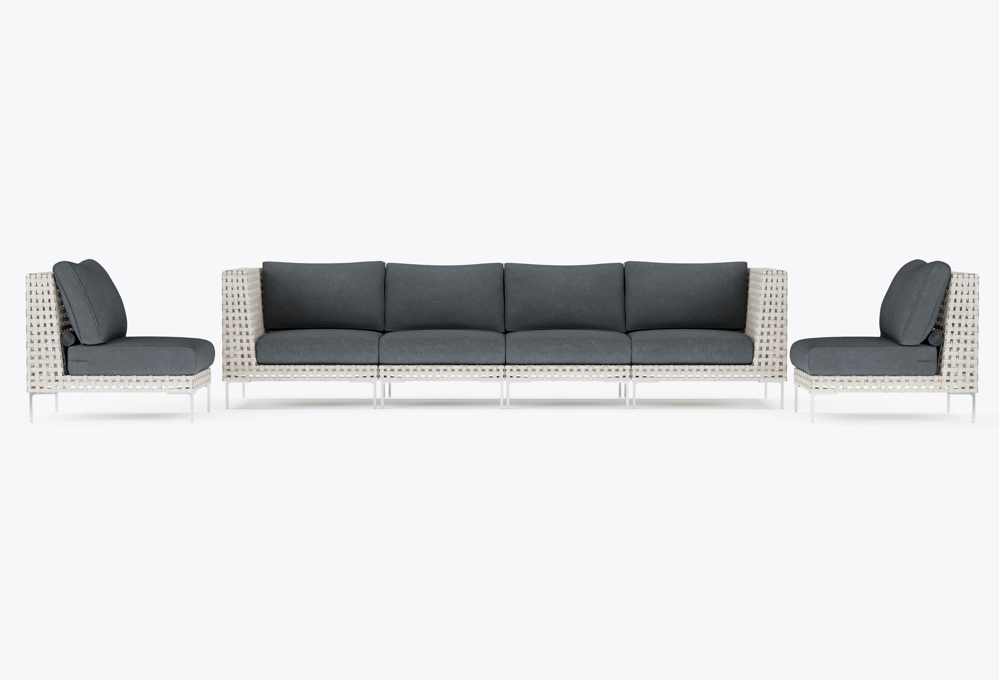Canapé d'extérieur en osier à tissage ouvert avec chaises sans accoudoirs - 6 places