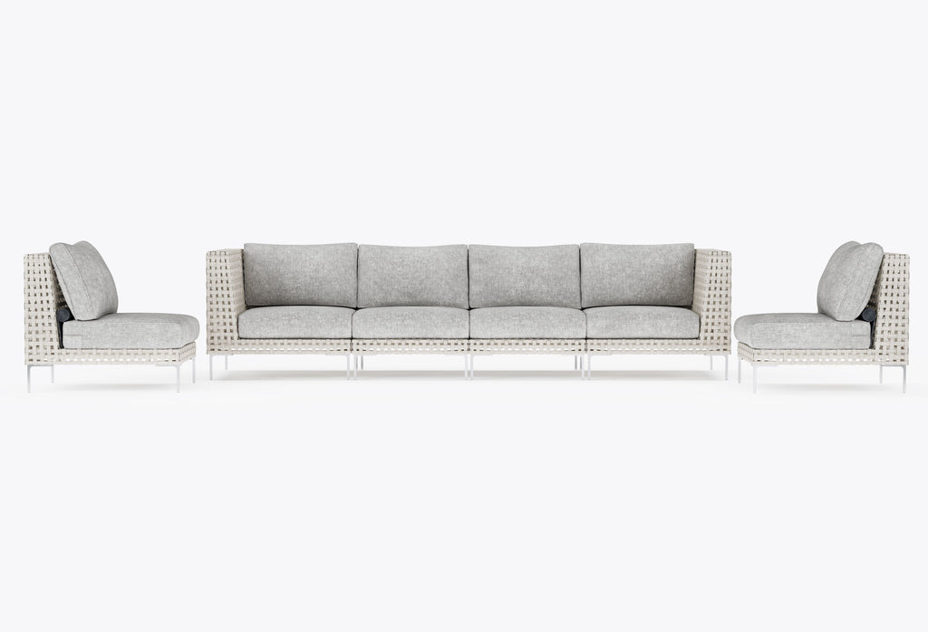 Canapé d'extérieur en osier à tissage ouvert avec chaises sans accoudoirs - 6 places