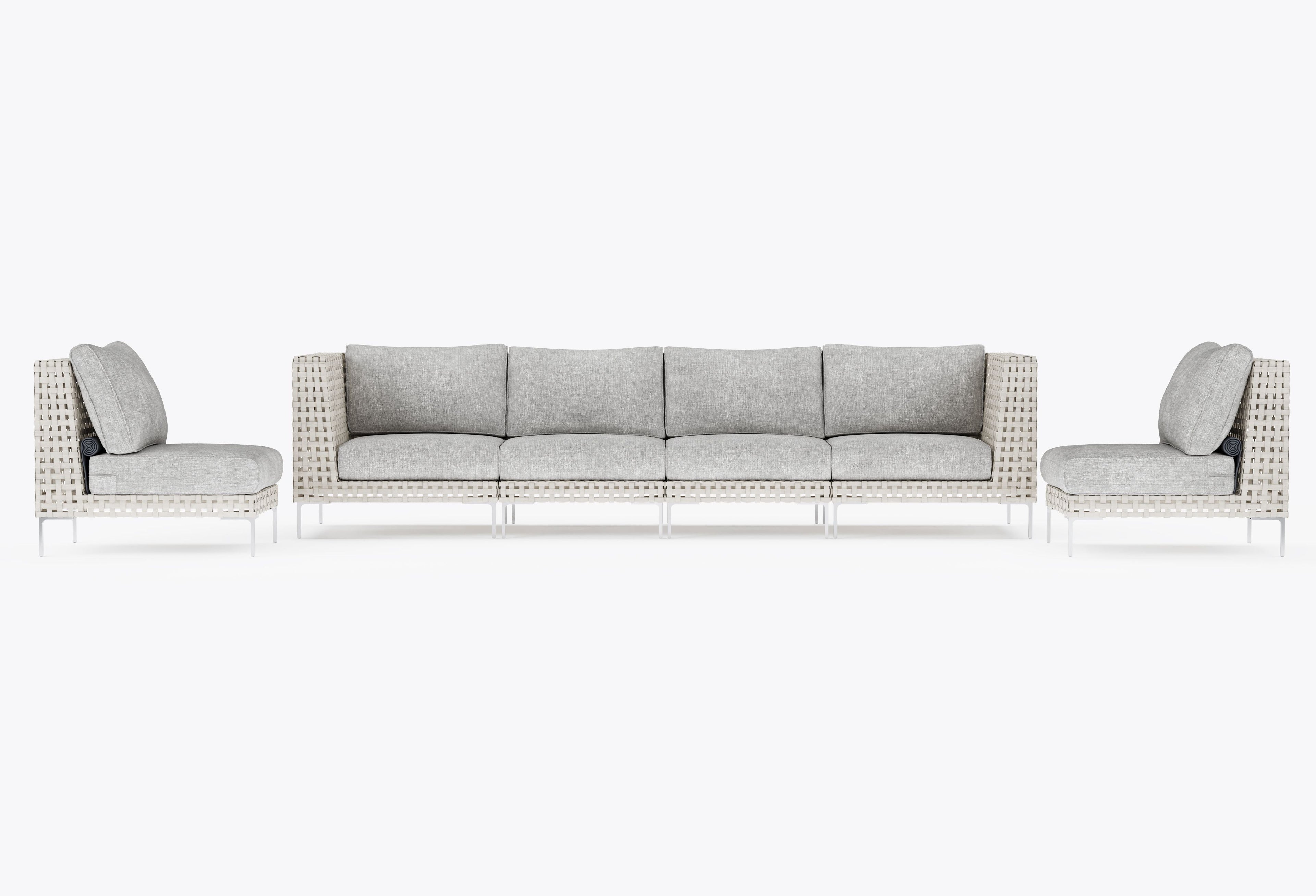 Canapé d'extérieur en osier à tissage ouvert avec chaises sans accoudoirs - 6 places