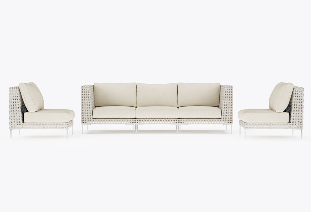 Canapé d'extérieur en osier à tissage ouvert avec chaises sans accoudoirs - 5 places