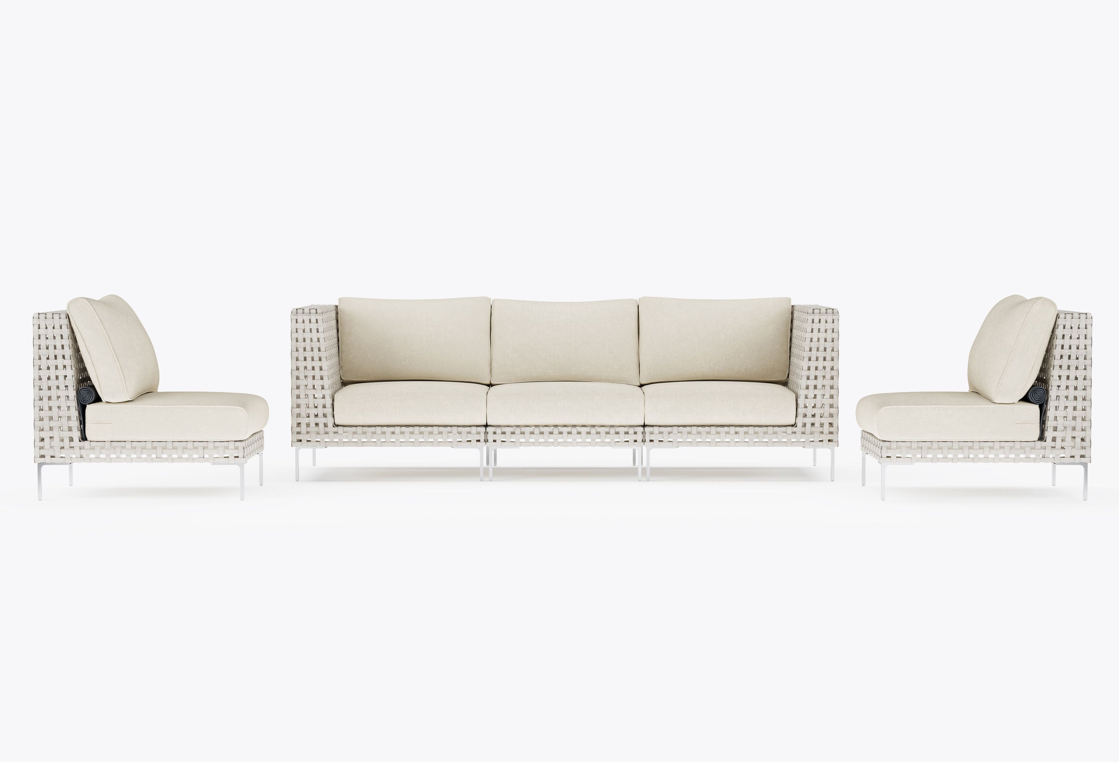Canapé d'extérieur en osier à tissage ouvert avec chaises sans accoudoirs - 5 places