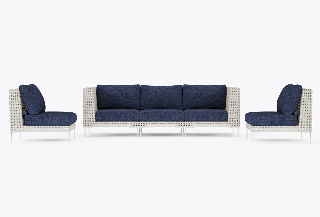 Canapé d'extérieur en osier à tissage ouvert avec chaises sans accoudoirs - 5 places