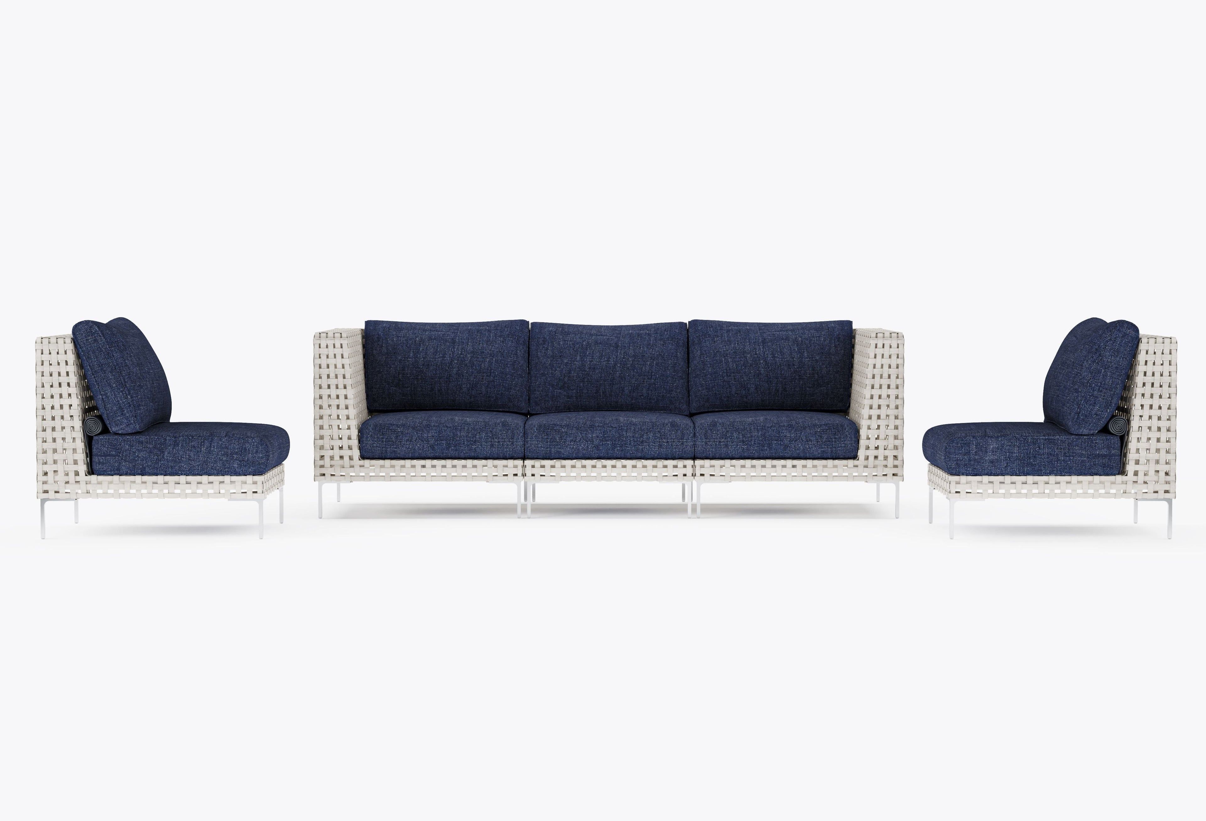 Canapé d'extérieur en osier à tissage ouvert avec chaises sans accoudoirs - 5 places