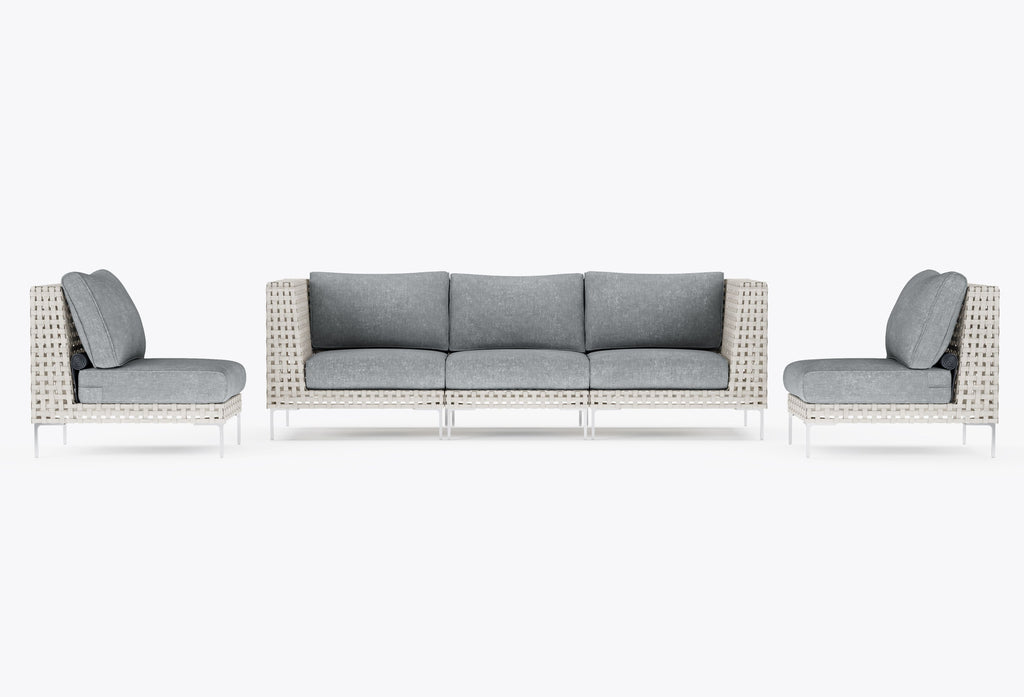 Canapé d'extérieur en osier à tissage ouvert avec chaises sans accoudoirs - 5 places