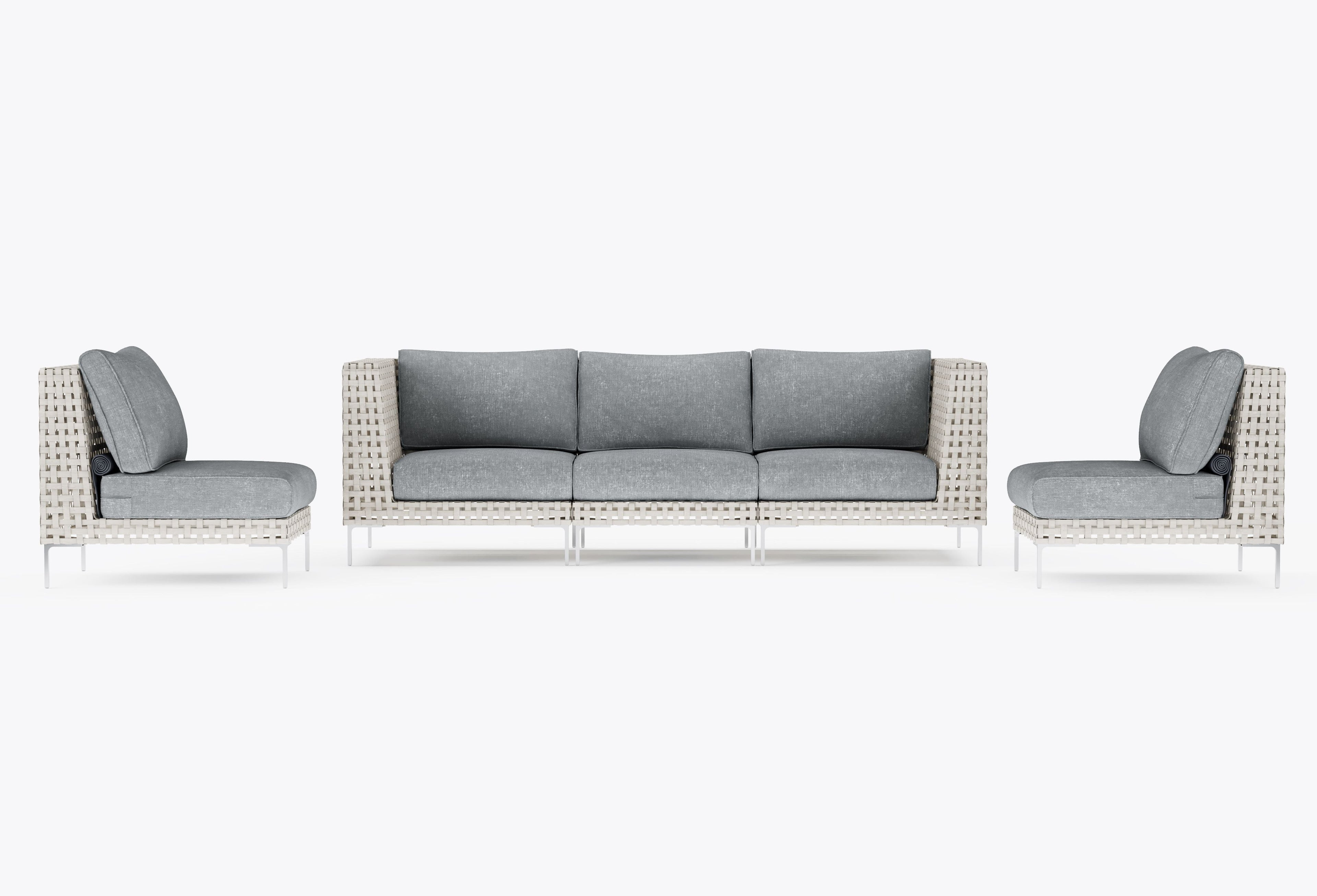 Canapé d'extérieur en osier à tissage ouvert avec chaises sans accoudoirs - 5 places