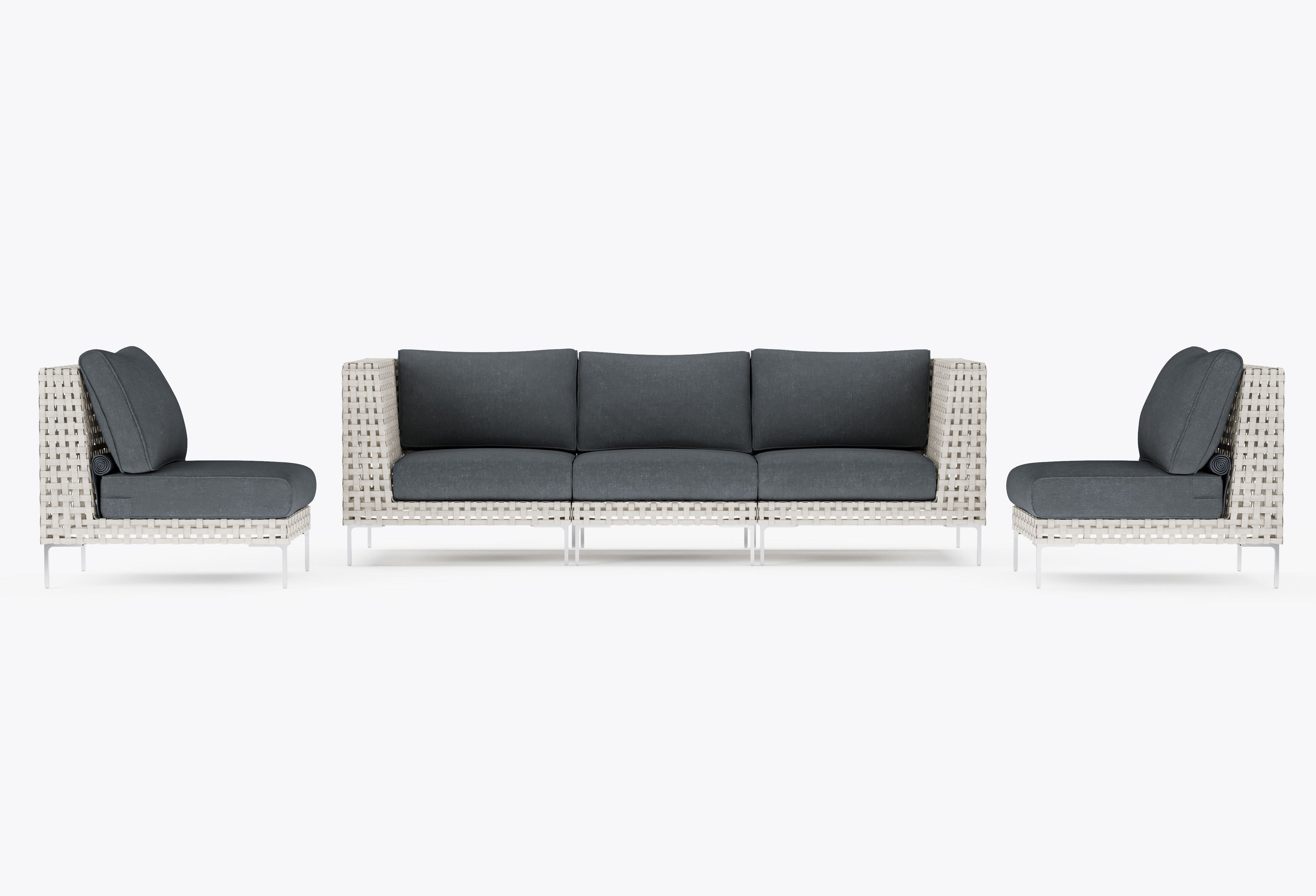 Canapé d'extérieur en osier à tissage ouvert avec chaises sans accoudoirs - 5 places