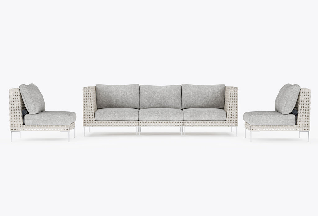 Canapé d'extérieur en osier à tissage ouvert avec chaises sans accoudoirs - 5 places