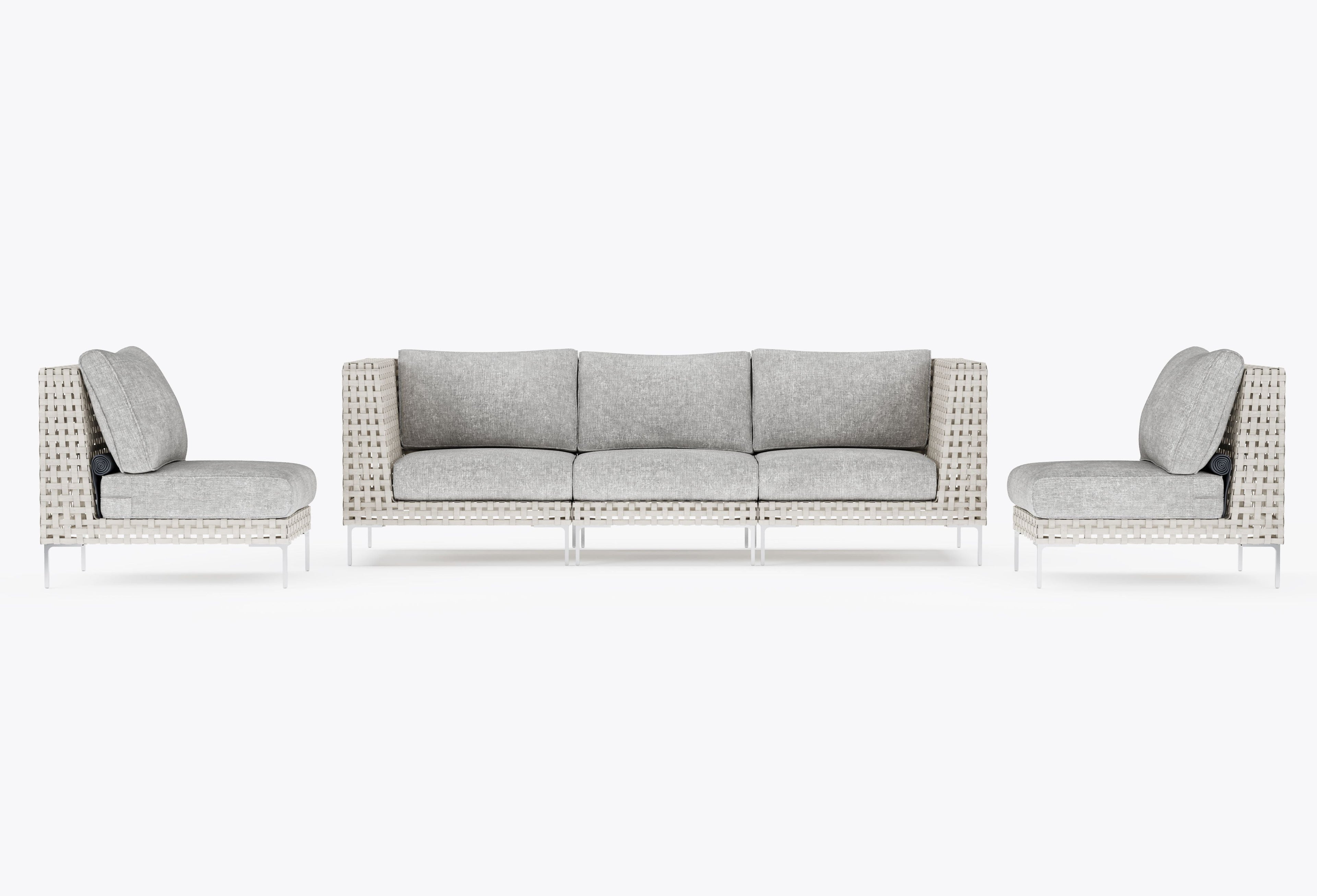 Canapé d'extérieur en osier à tissage ouvert avec chaises sans accoudoirs - 5 places