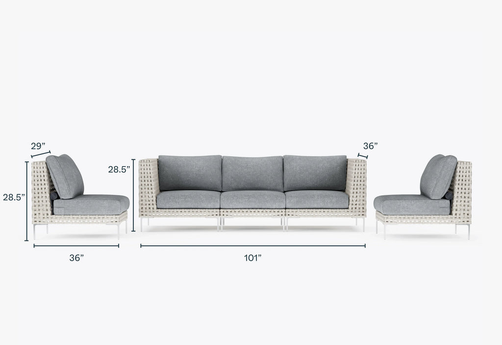 Canapé d'extérieur en osier à tissage ouvert avec chaises sans accoudoirs - 5 places