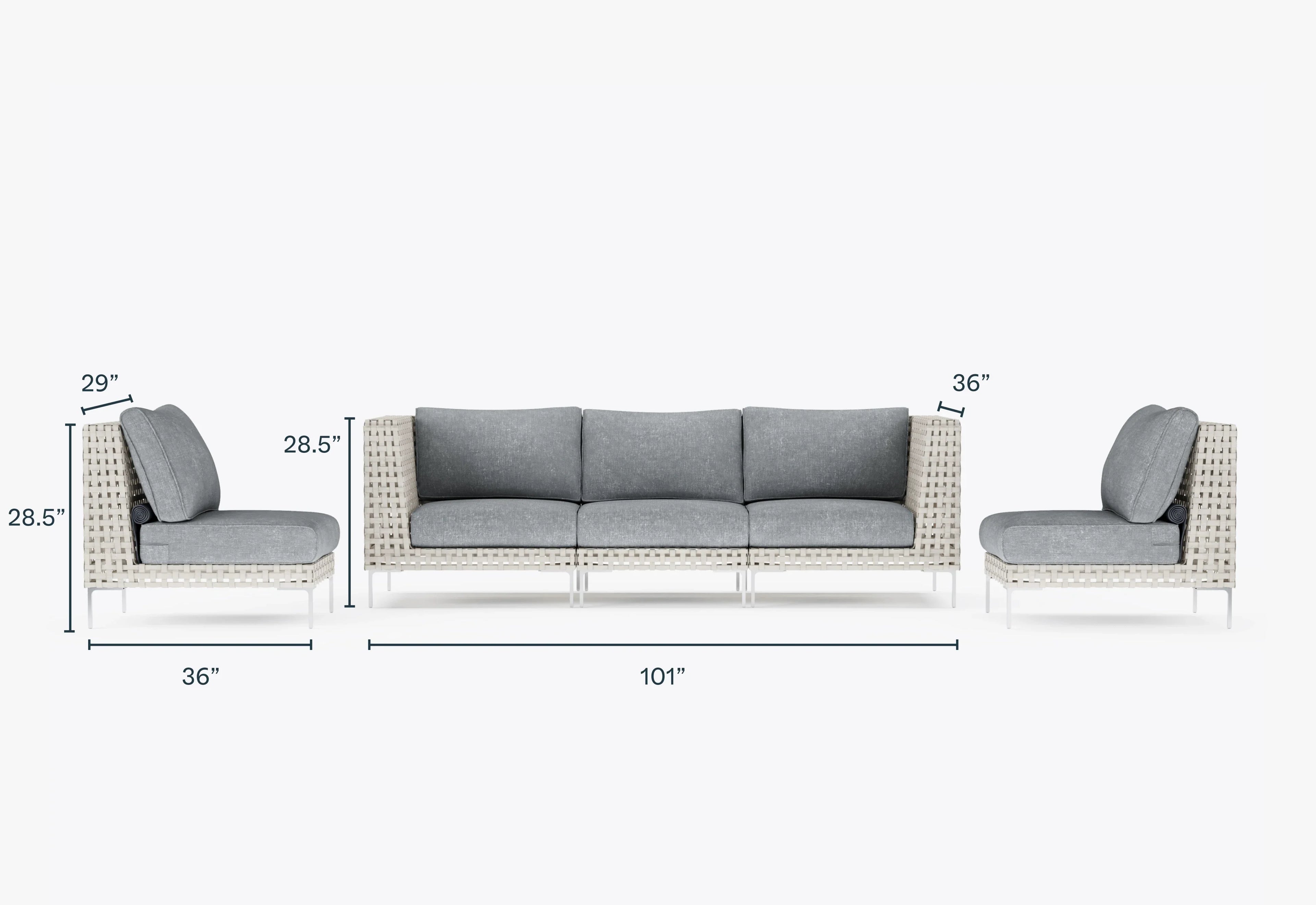Canapé d'extérieur en osier à tissage ouvert avec chaises sans accoudoirs - 5 places