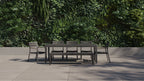 Table à manger rectangulaire d'extérieur en aluminium + 2 fauteuils 595 + 3 chaises sans accoudoirs 595 + banc de salle à manger en aluminium