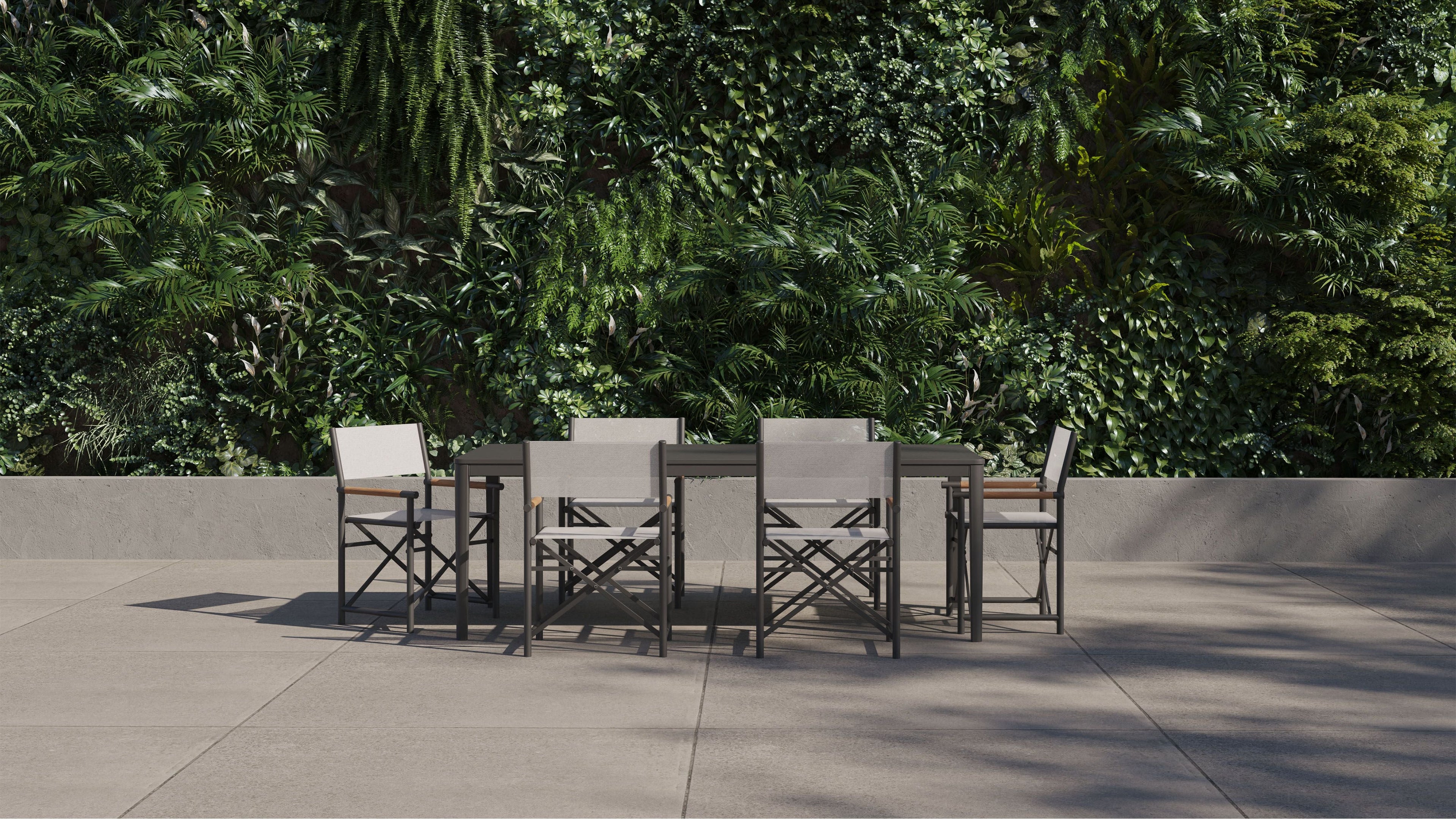 Table à manger rectangulaire d'extérieur en aluminium + 6 chaises de réalisateur en aluminium